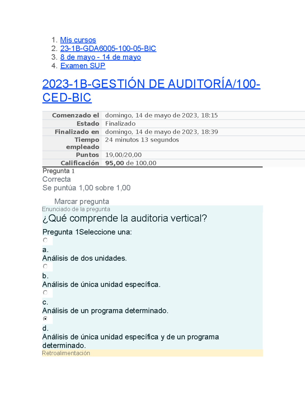 Examen Sup Gestion Auditoria Mis Cursos B Gda Bic De Mayo De