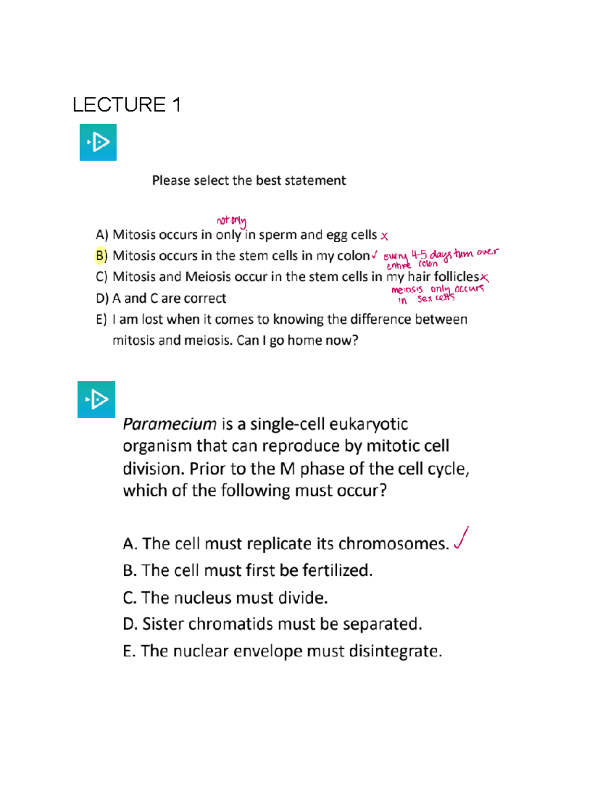 I Clicker Q - BIOL 1090 - LECTURE LECTURE - Studocu