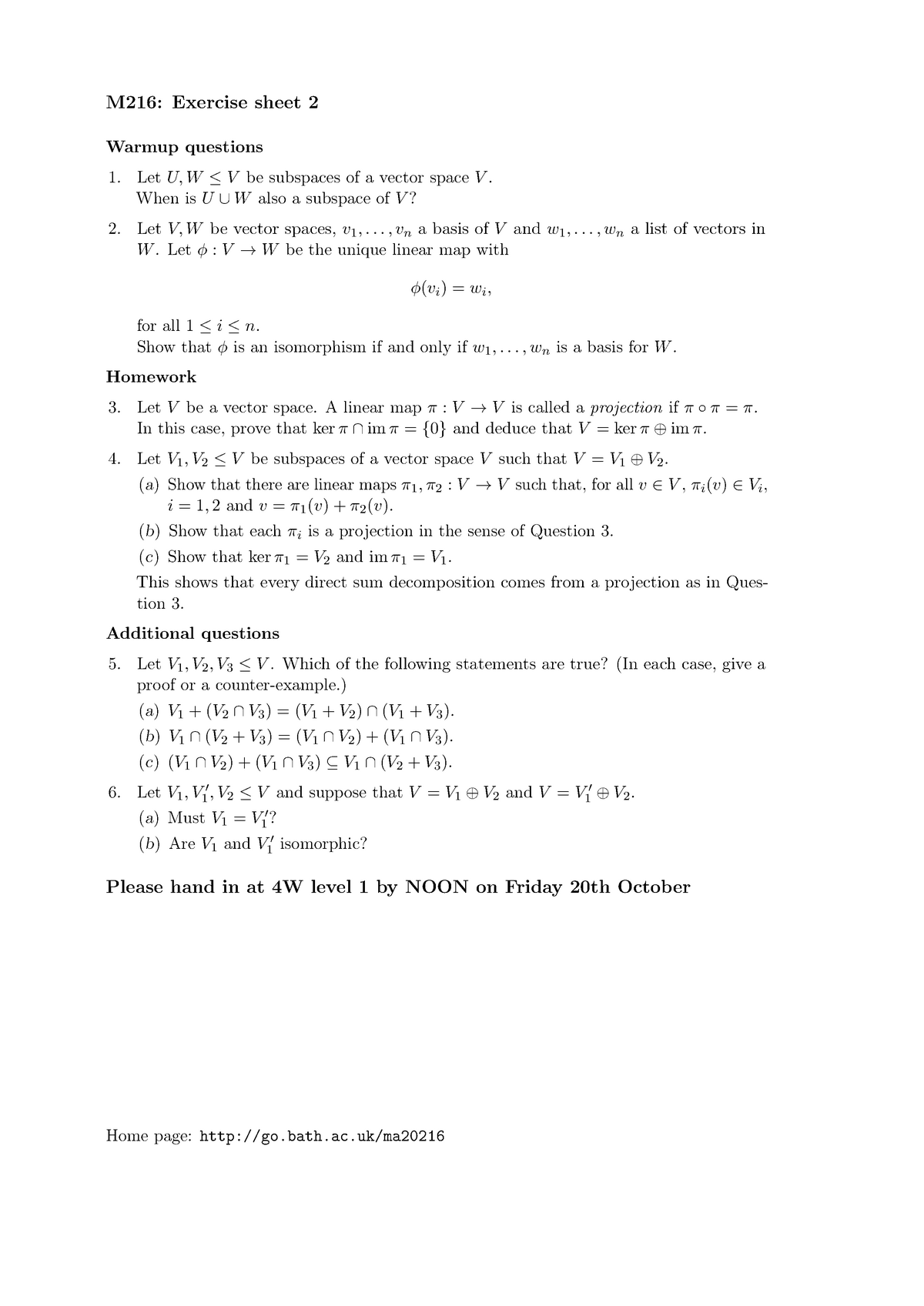 Ma216 17 18 Problem Sheet 2 Studocu