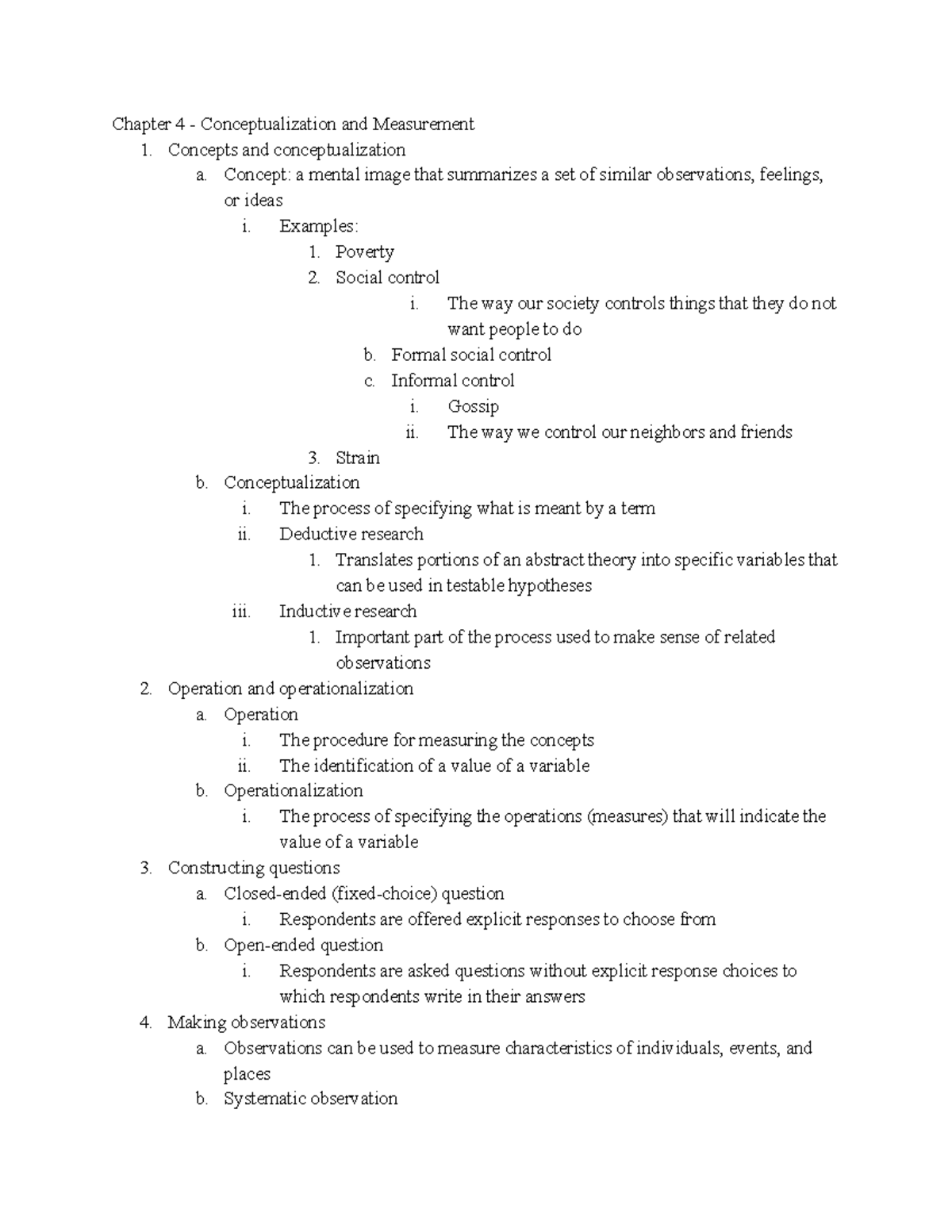 Chapter 4 - class notes - Chapter 4 - Conceptualization and Measurement ...