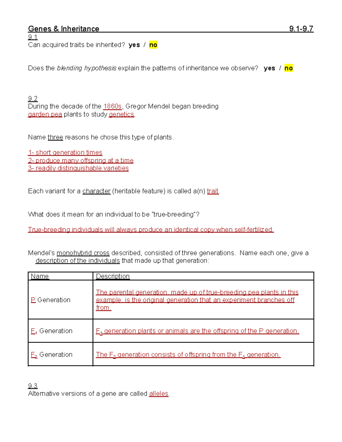 Genes and Inheritance Guided Notes - Genes & Inheritance 9-9. 9. Can ...