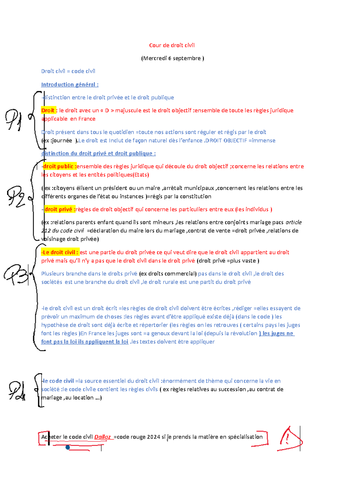 Cours De Droit Civil 1 - Cour De Droit Civil (Mercredi 6 Septembre ...