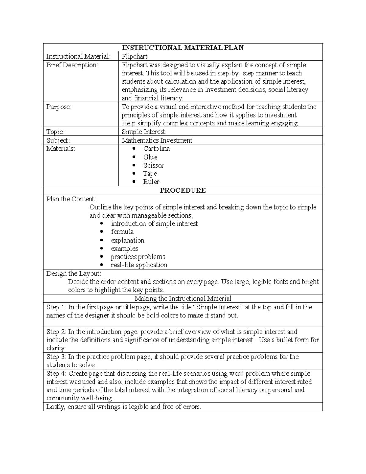 Instructional MaterialPLAN 2 INSTRUCTIONAL MATERIAL PLAN