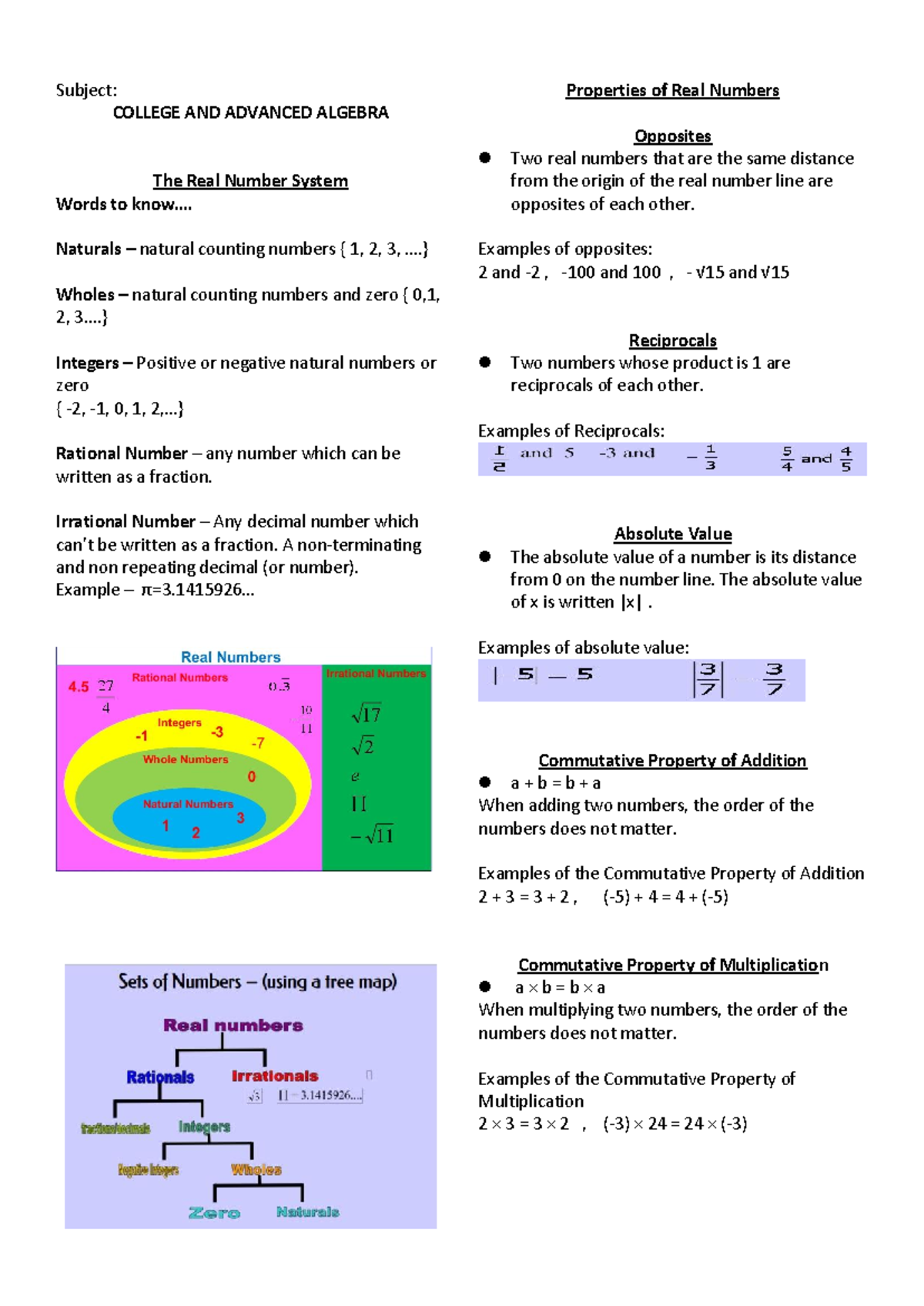 College-and-advanced-algebra - Subject: COLLEGE AND ADVANCED ALGEBRA ...