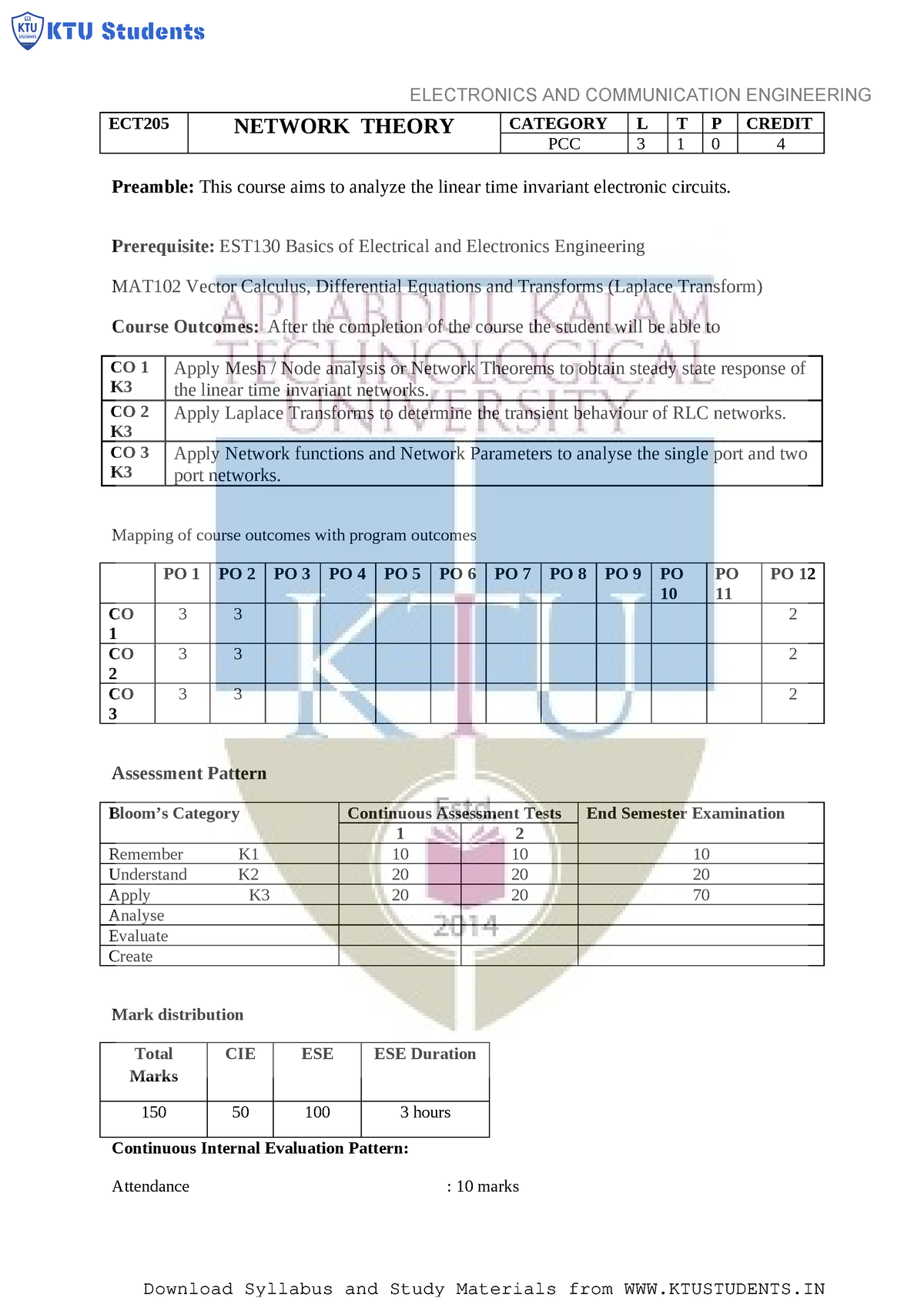 ECT205 Network Theory-ECE S3 2019-Scheme-Syllabus Ktustudents - ECT205 ...