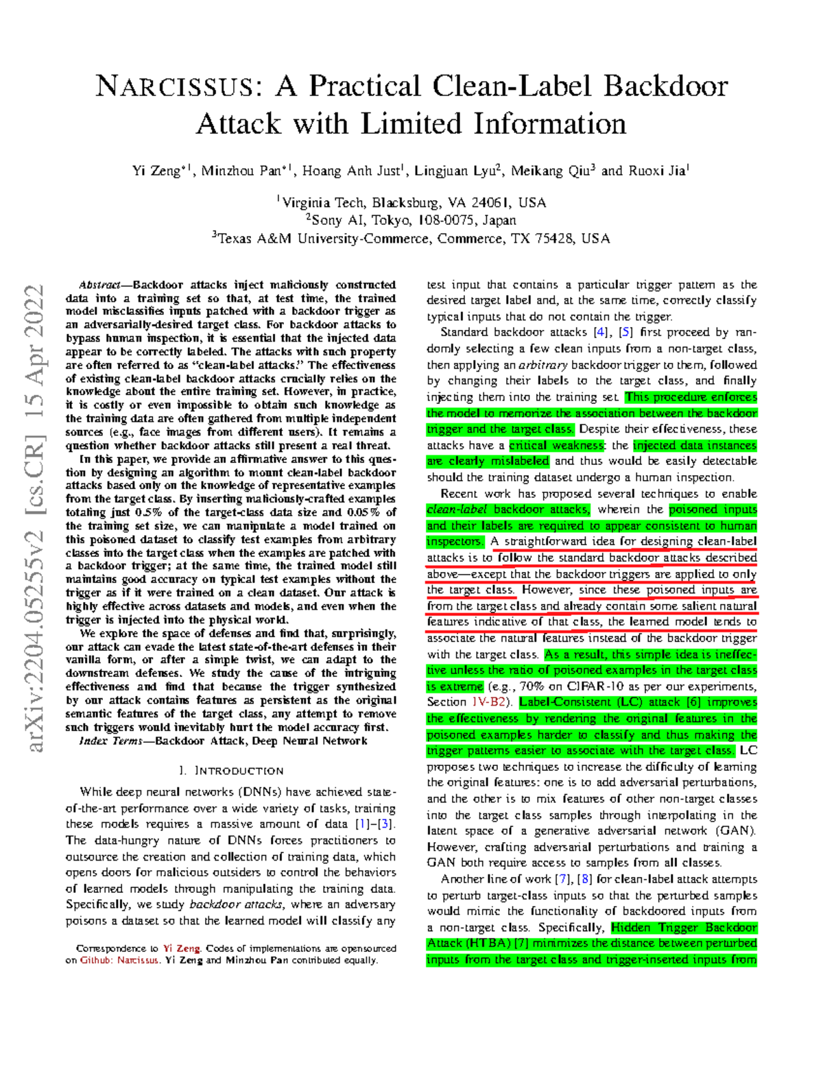 2204 - NARCISSUS: A Practical Clean-Label Backdoor Attack with Limited ...