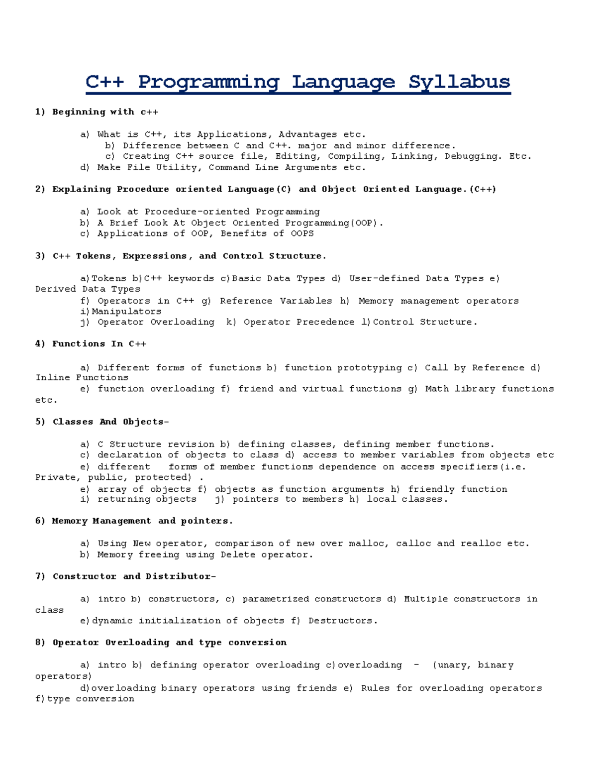Documents null-CPlus Course+ - C++ Programming Language Syllabus ...