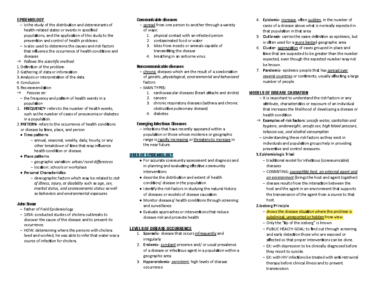 1-epi - Epidemiology - EPIDEMIOLOGY − Is the study of the distribution ...