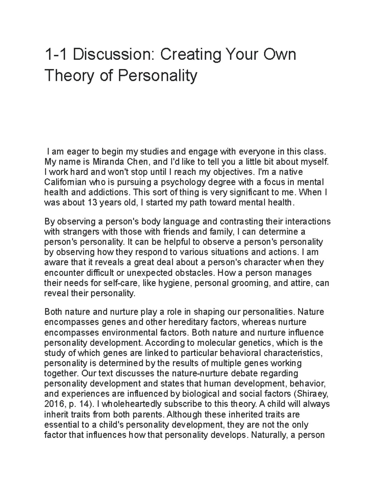 theory of personality assignment