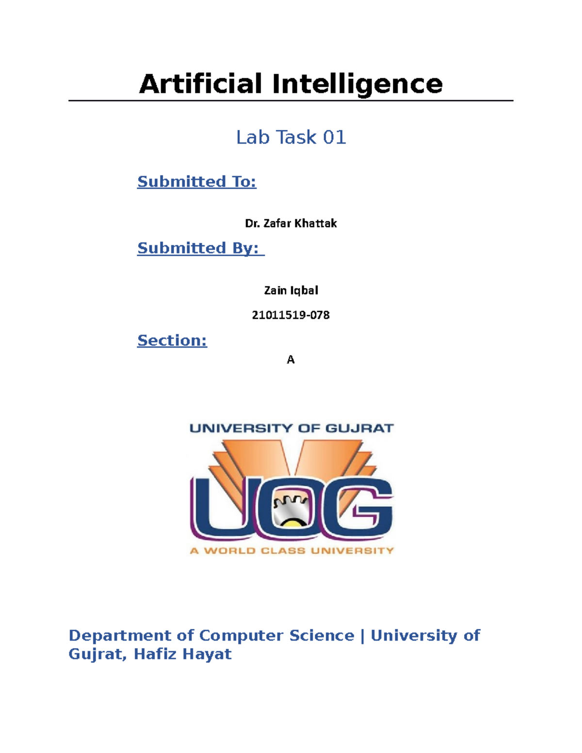 Artificial Intelligence Lab Tasks 02 - Artificial Intelligence Lab Task ...