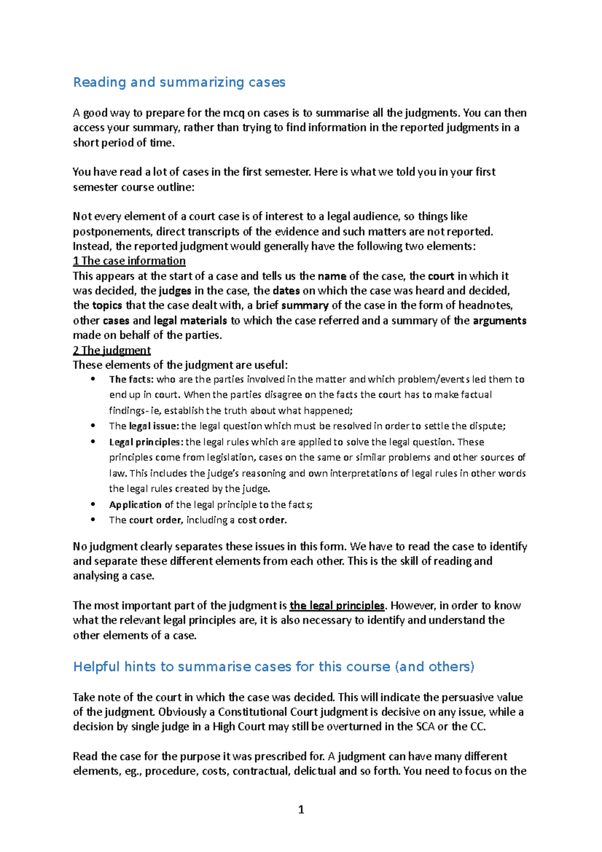 Reading and summarizing cases - You can then access your summary ...