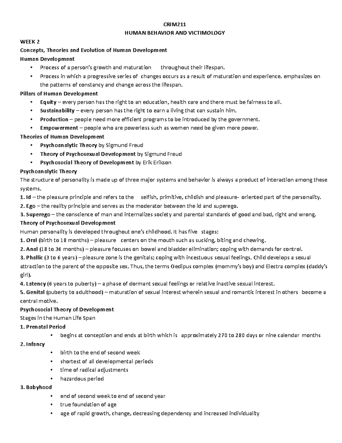 CRIM211 - ... - CRIM HUMAN BEHAVIOR AND VICTIMOLOGY WEEK 2 Concepts ...
