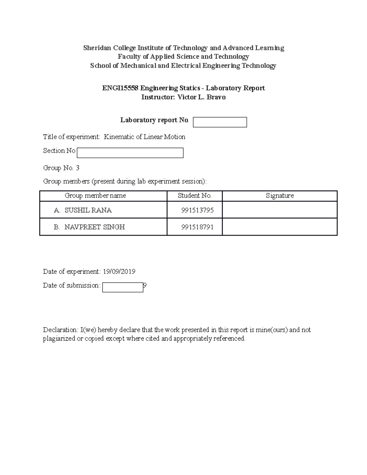 Lab Dynamic 1 - Sheridan College Institute of Technology and Advanced ...