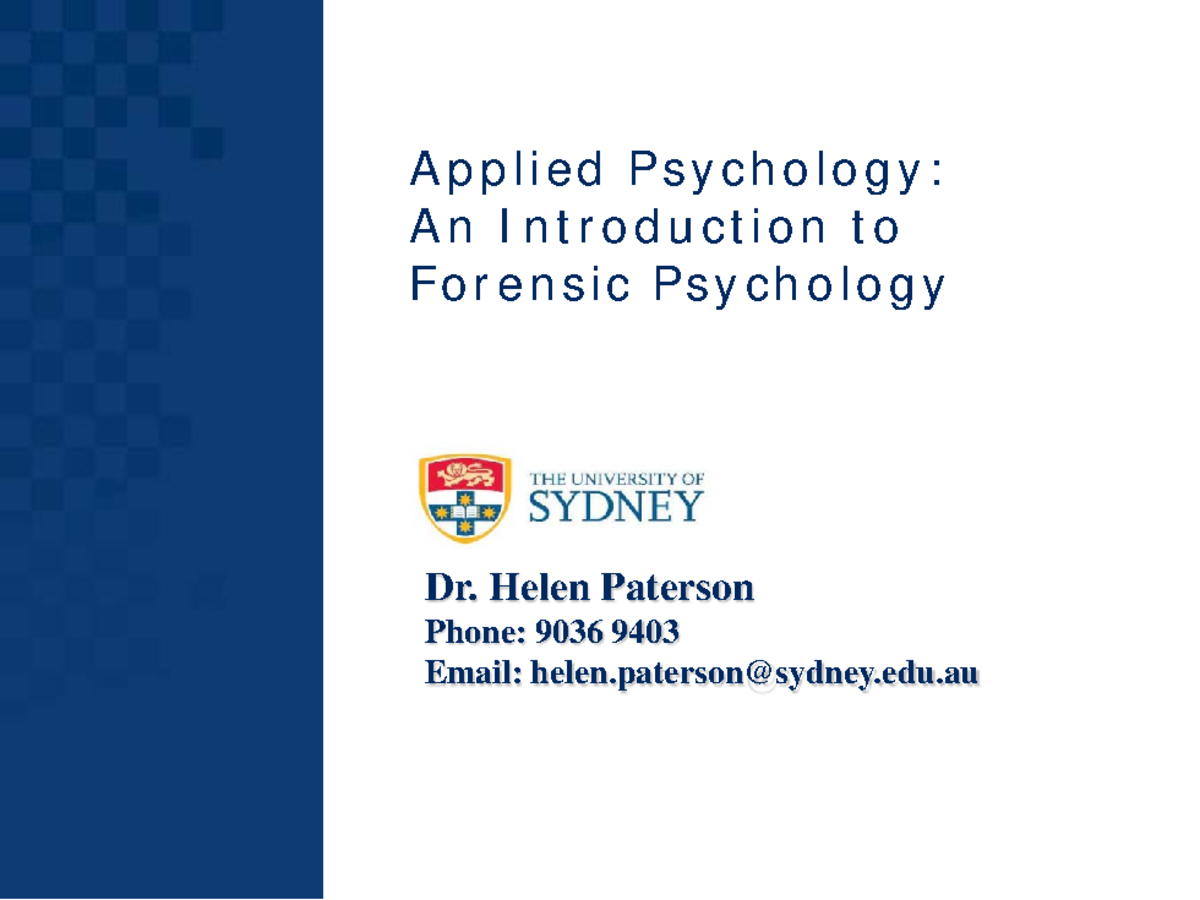 Lecture1Forensicpsychintro Student - Applied Psychology: An ...