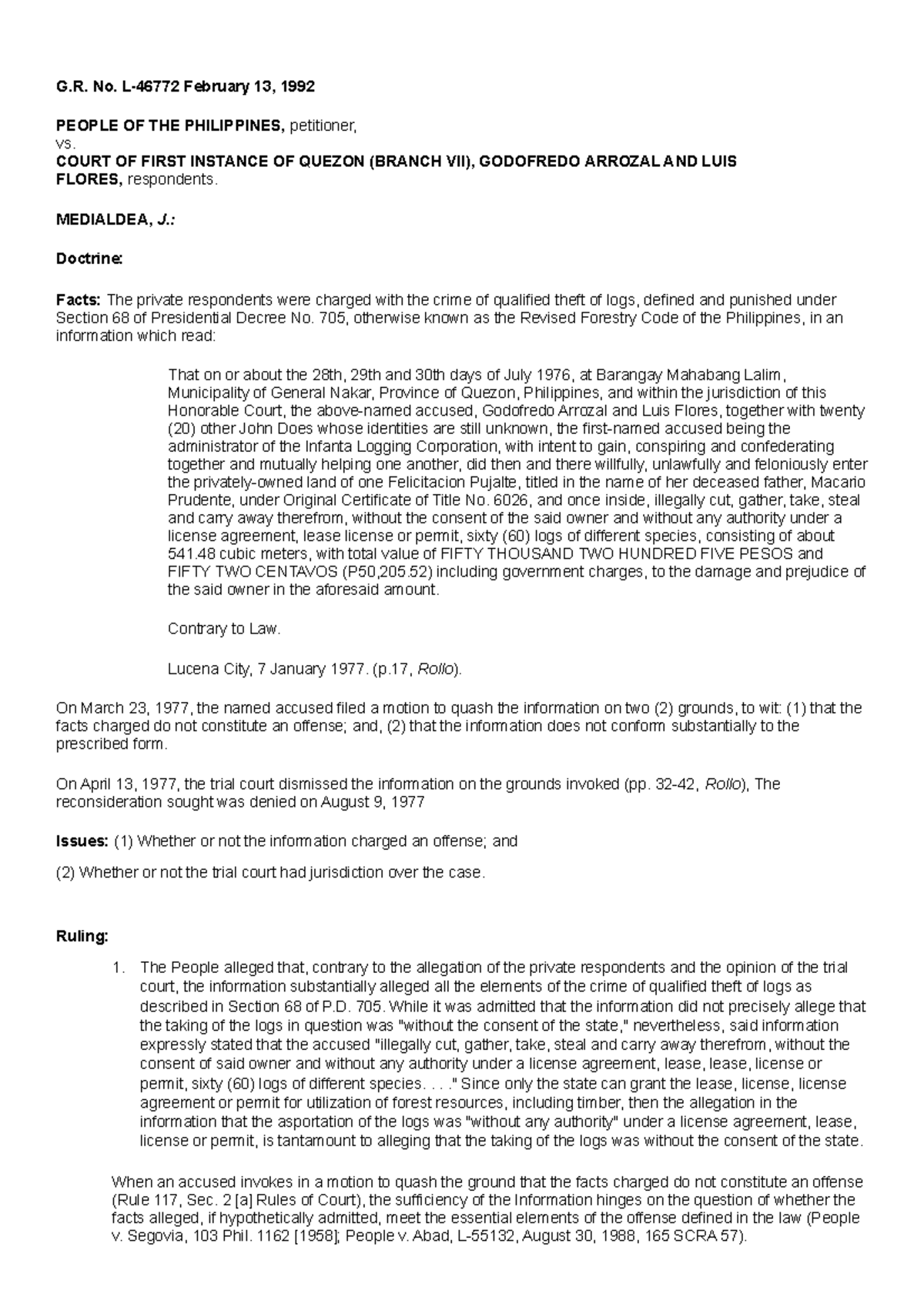 People v CFI - G. No. L-46772 February 13, 1992 PEOPLE OF THE ...