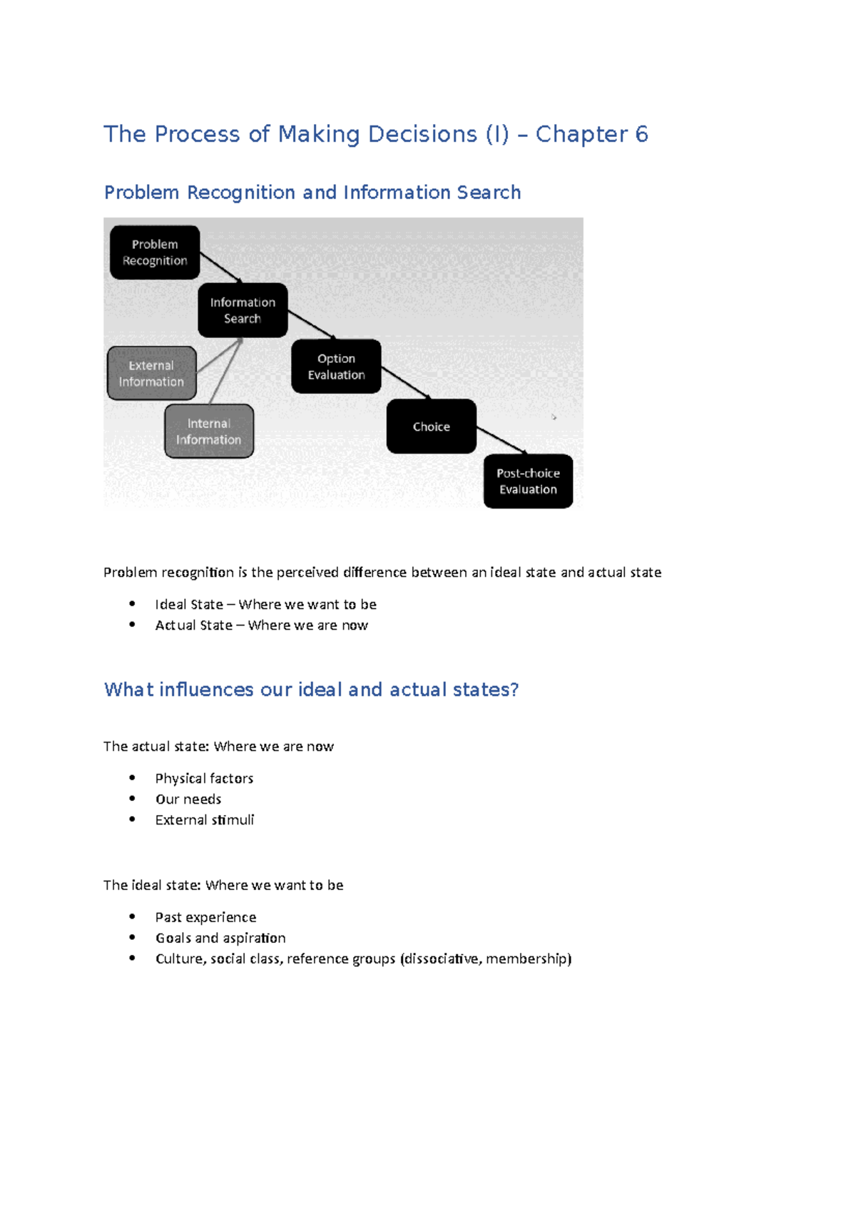 Week 5 Notes The Process of Making Decisions (I) Chapter 6