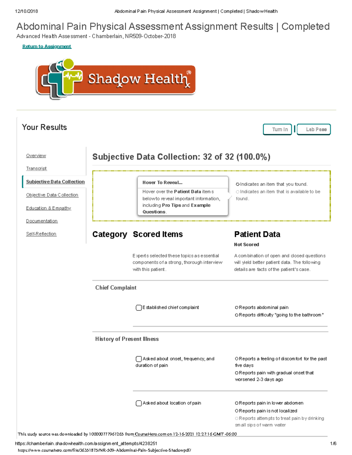 NR 509 Abdominal Pain Subjective Shadow - chamberlain.shadowhealth ...