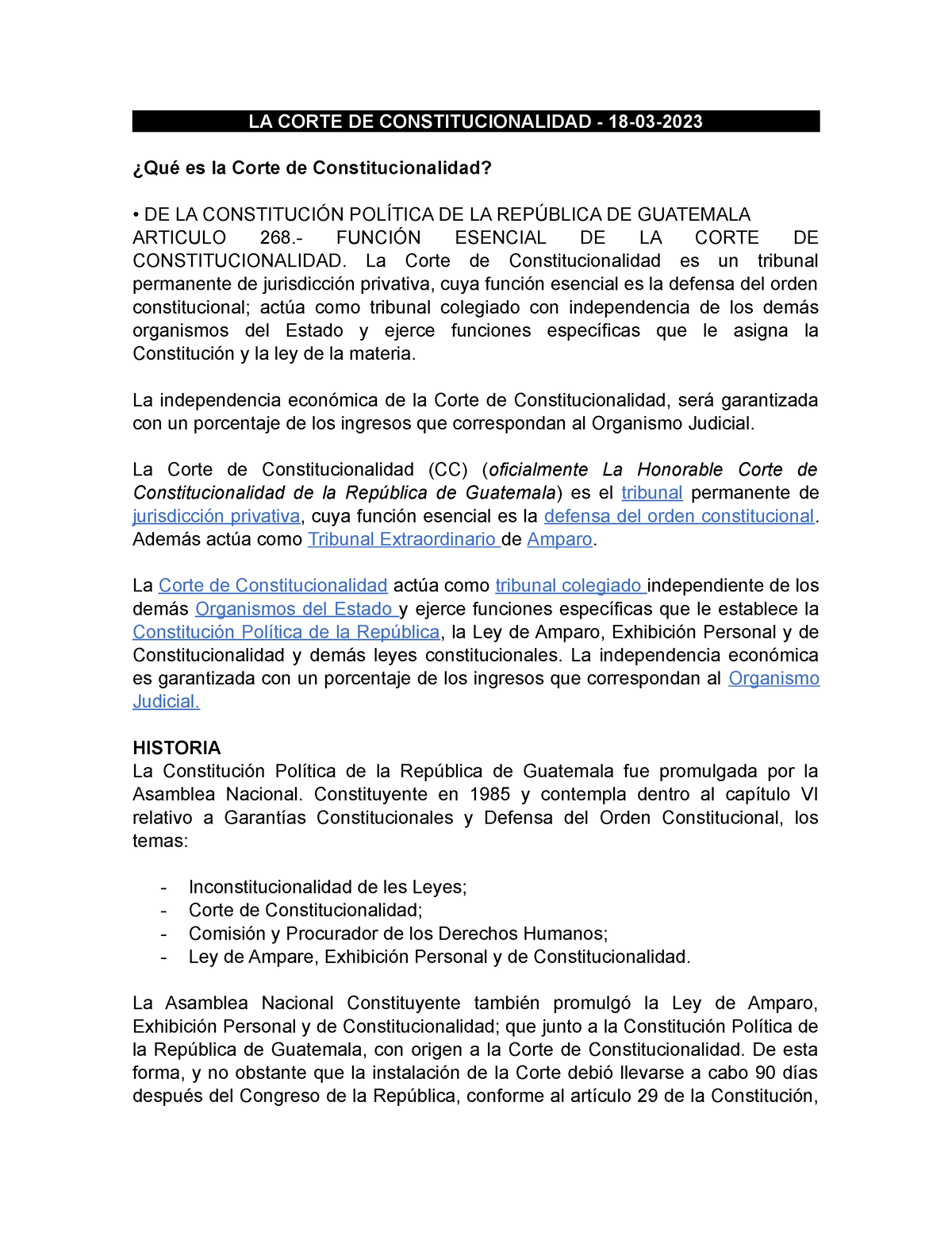 2do. Parcial - Derecho Procesal Constitucional. - LA CORTE DE ...