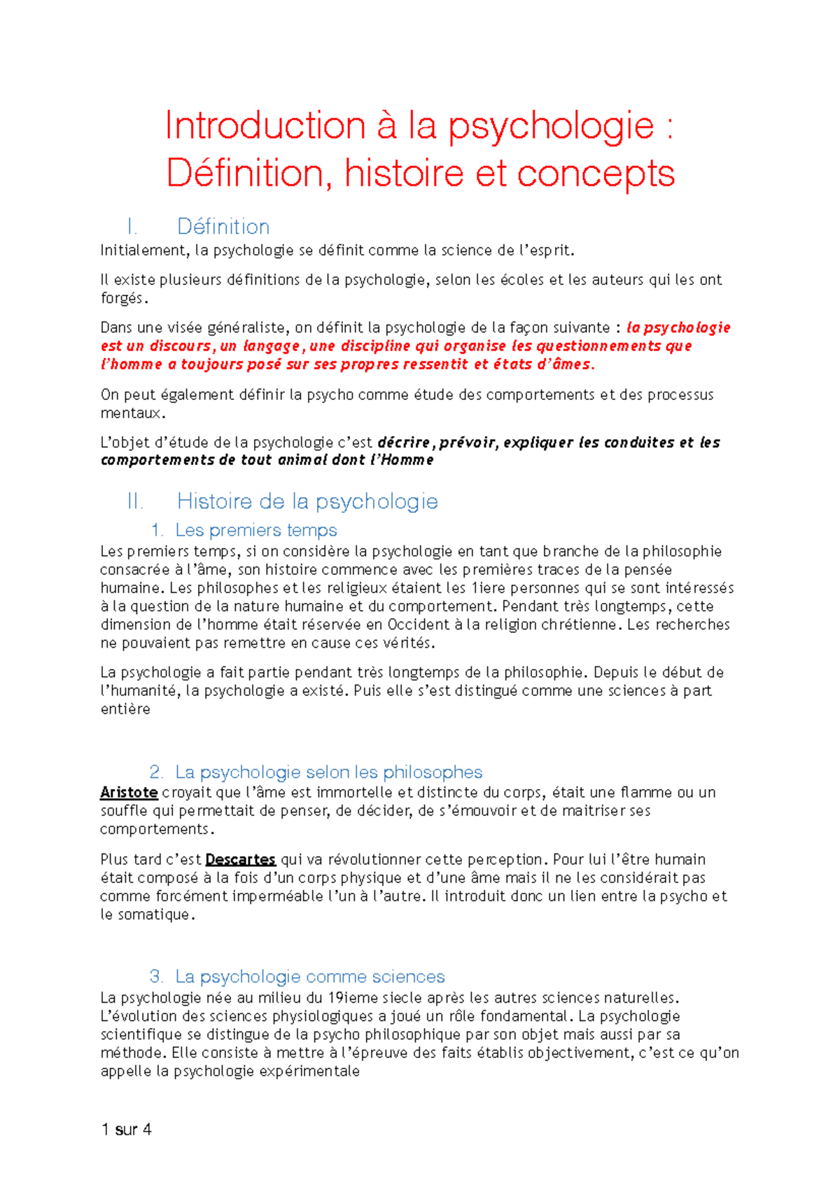 1 Intro Psycho Définition Histoire Et Concepts Studocu