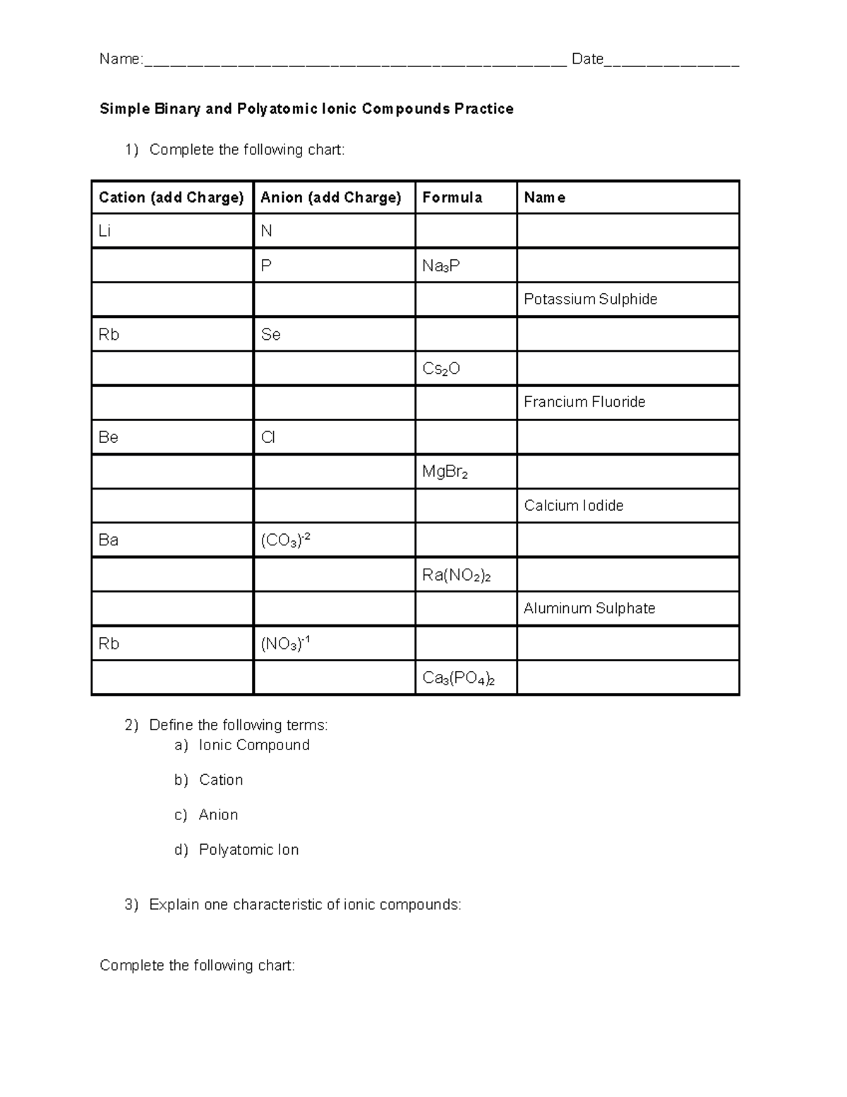 Ionic Compounds Review 1 - Name 