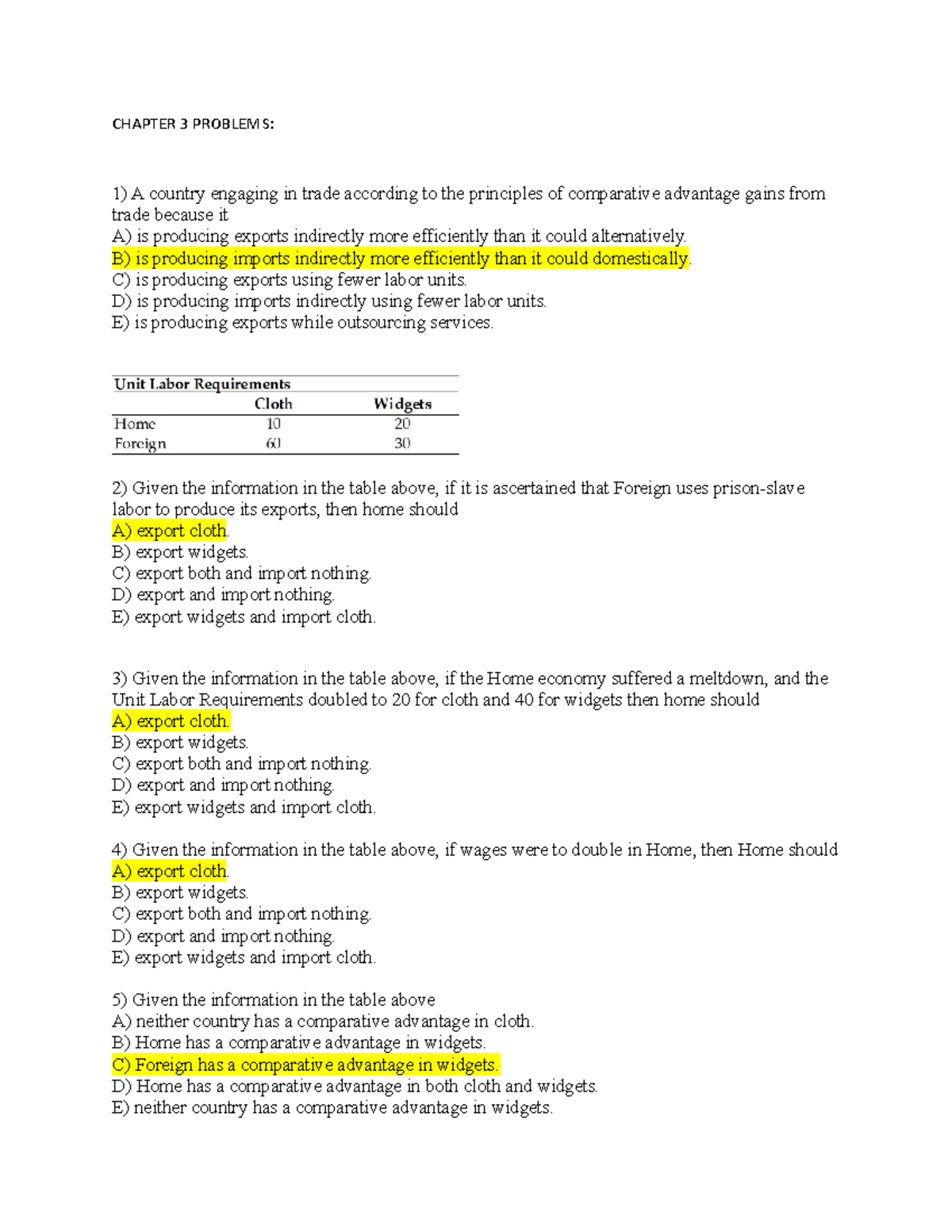 International Trade Practice Questions For Midterm - CHAPTER 3 PROBLEMS ...