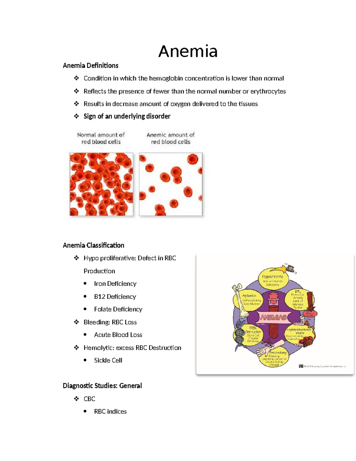 Anemia - Anemia Anemia Definitions v Condition in which the hemoglobin ...