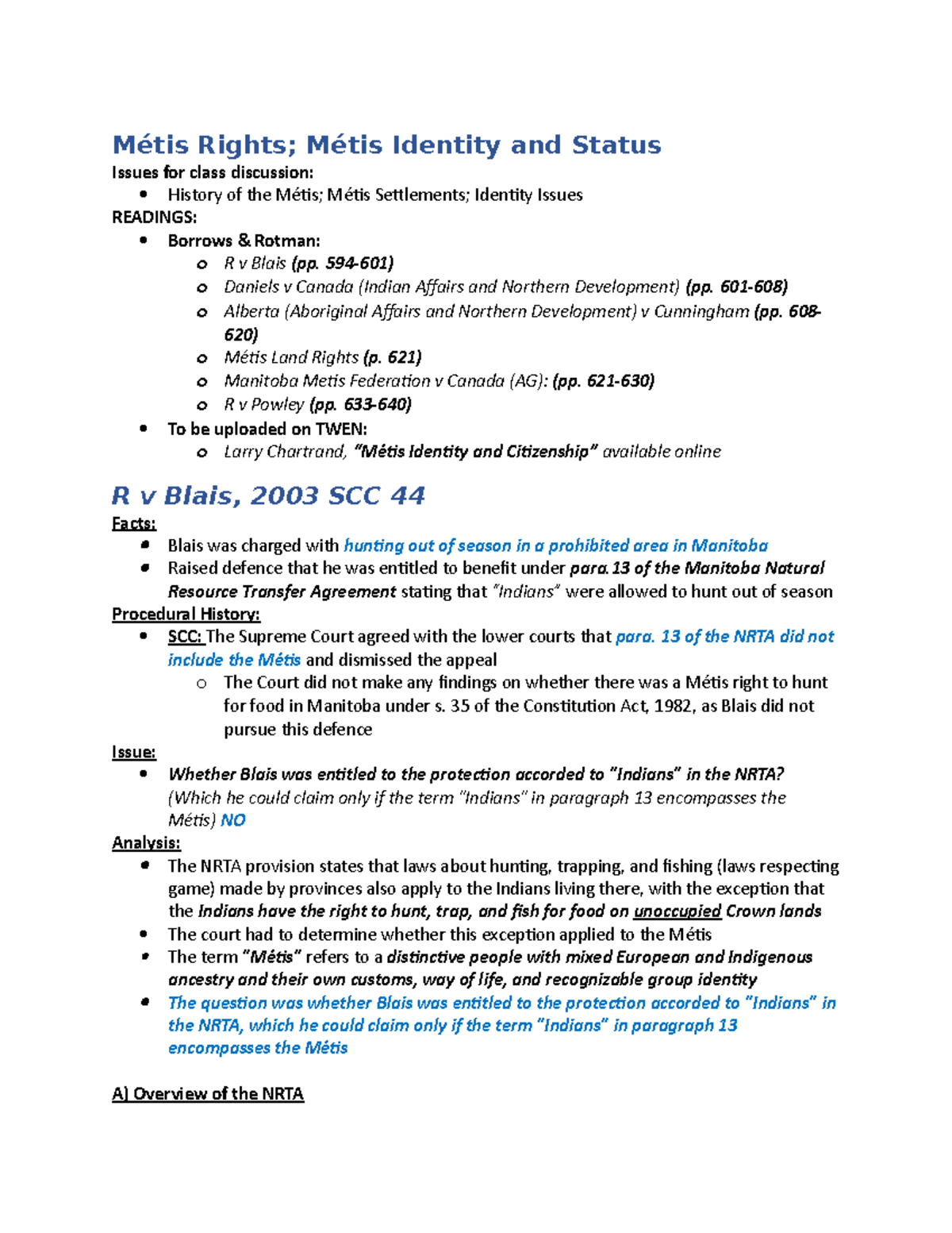 Métis Rights Métis Rights; Métis Identity and Status Issues for class