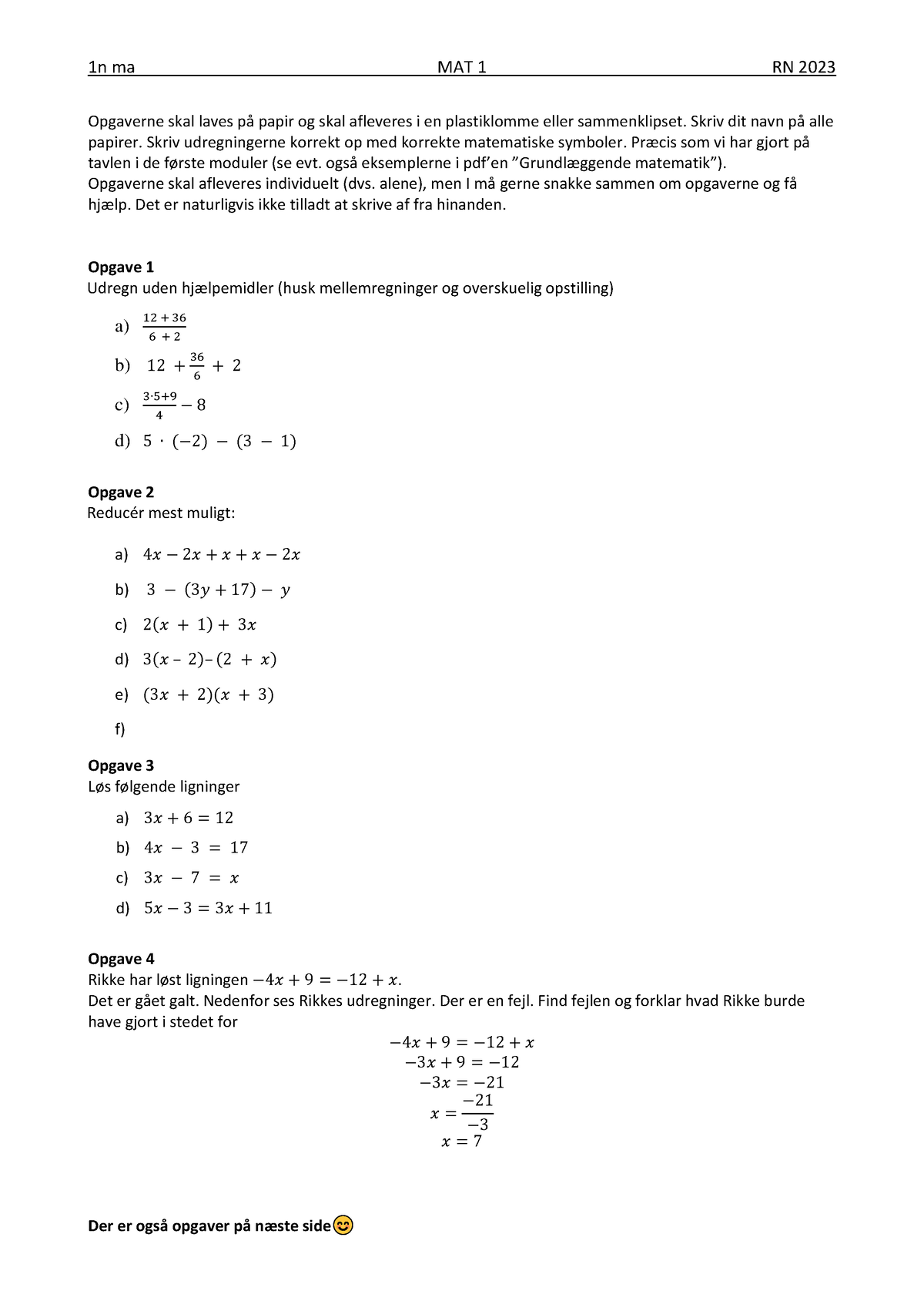 Mat 1 - Fgfdg - 1n Ma MAT 1 RN 2023 Opgaverne Skal Laves PÂ Papir Og ...