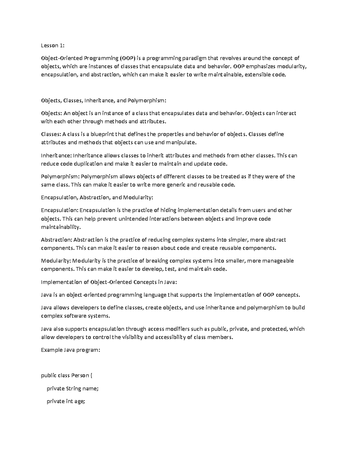 IT P3 - MODULE - Lesson 1: Object-Oriented Programming (OOP) is a ...