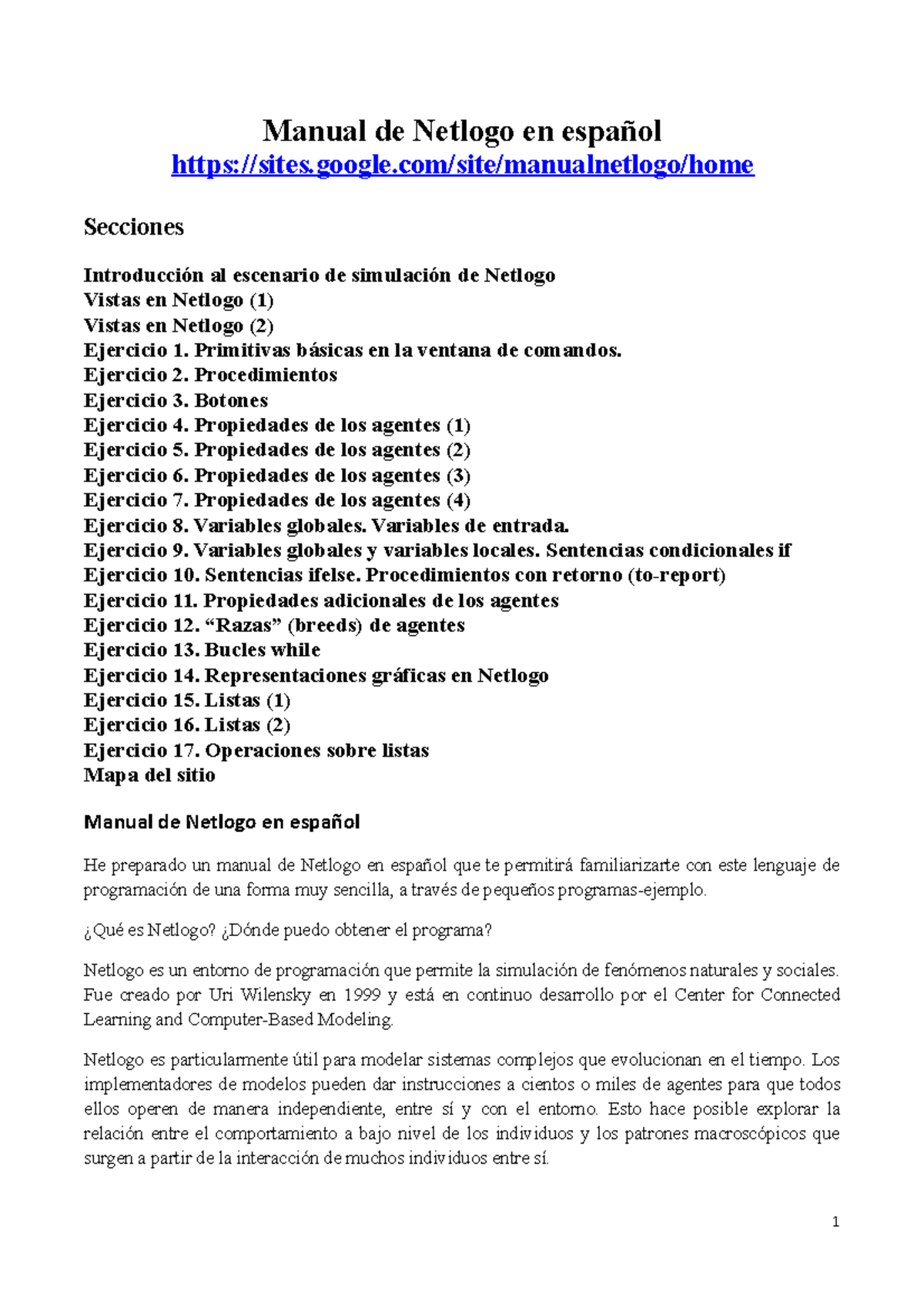 Manual Español Netlogo Manual de Netlogo en español sites.google/site