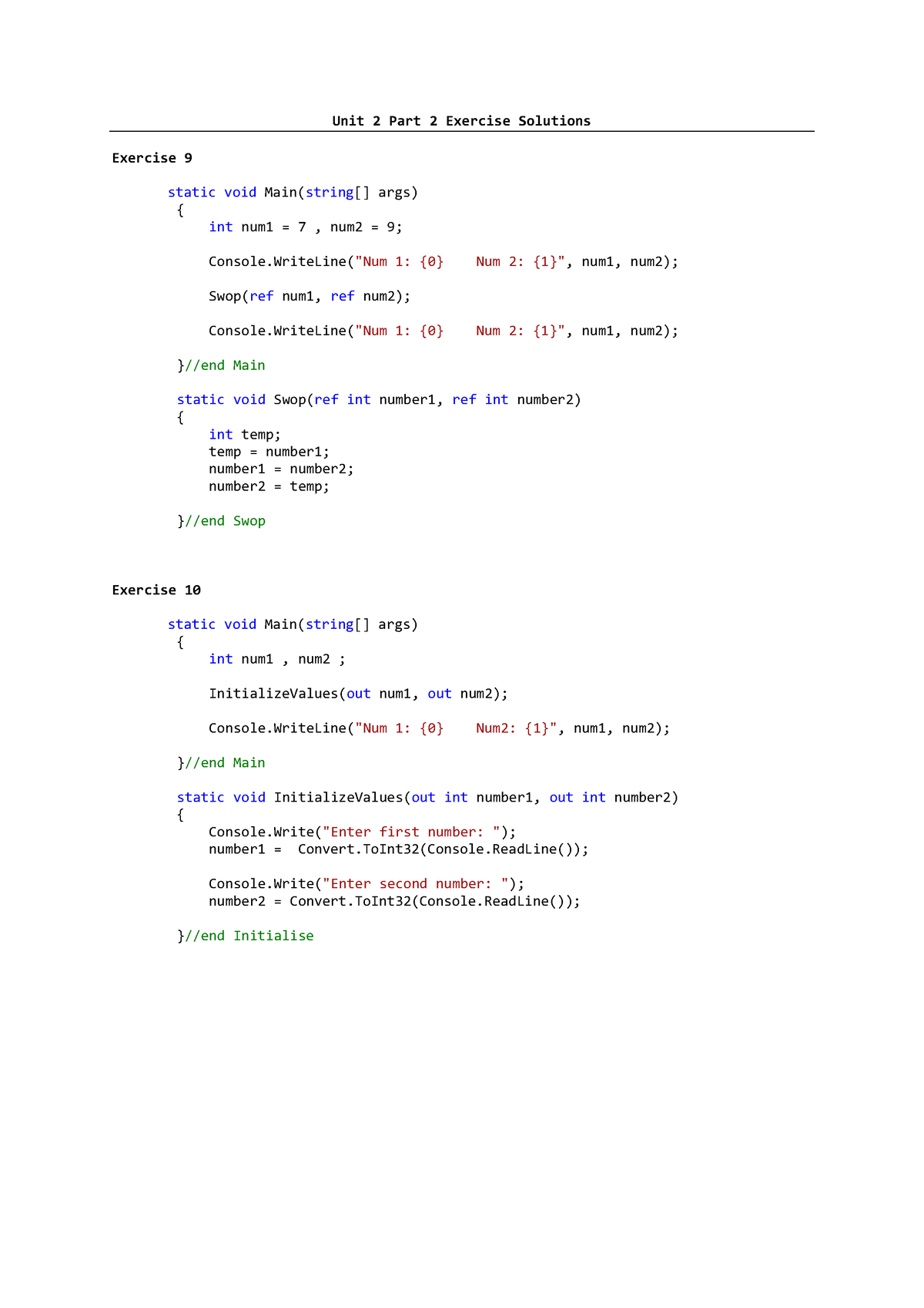 Unit 2 Part 2 Exercises Solutions - Unit 2 Part 2 Exercise Solutions ...