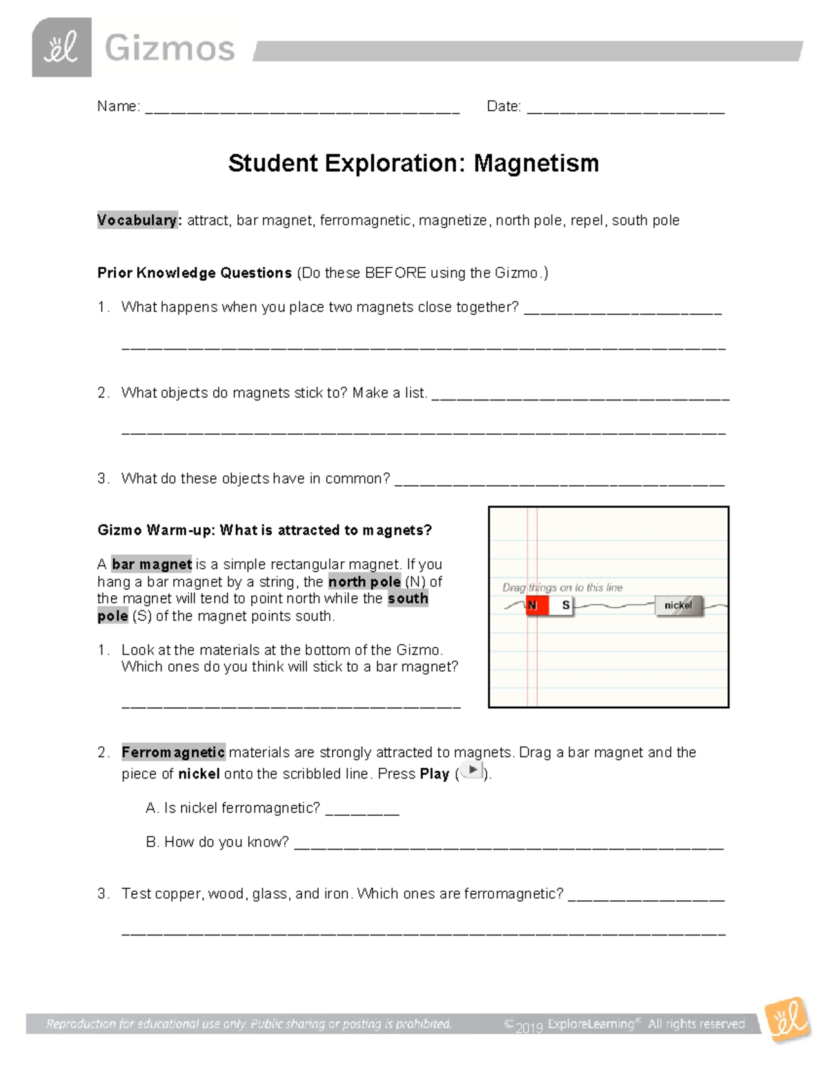 SE Gizmo worksheet Name