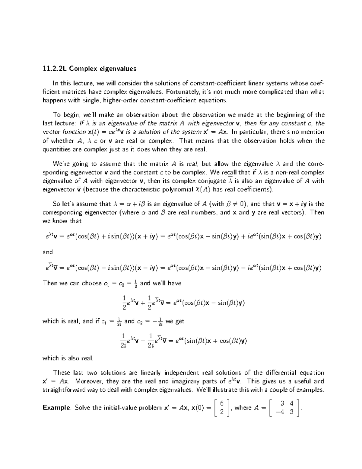 Sec 11 - 11.2 Complex eigenvalues In this lecture, we will consider the ...