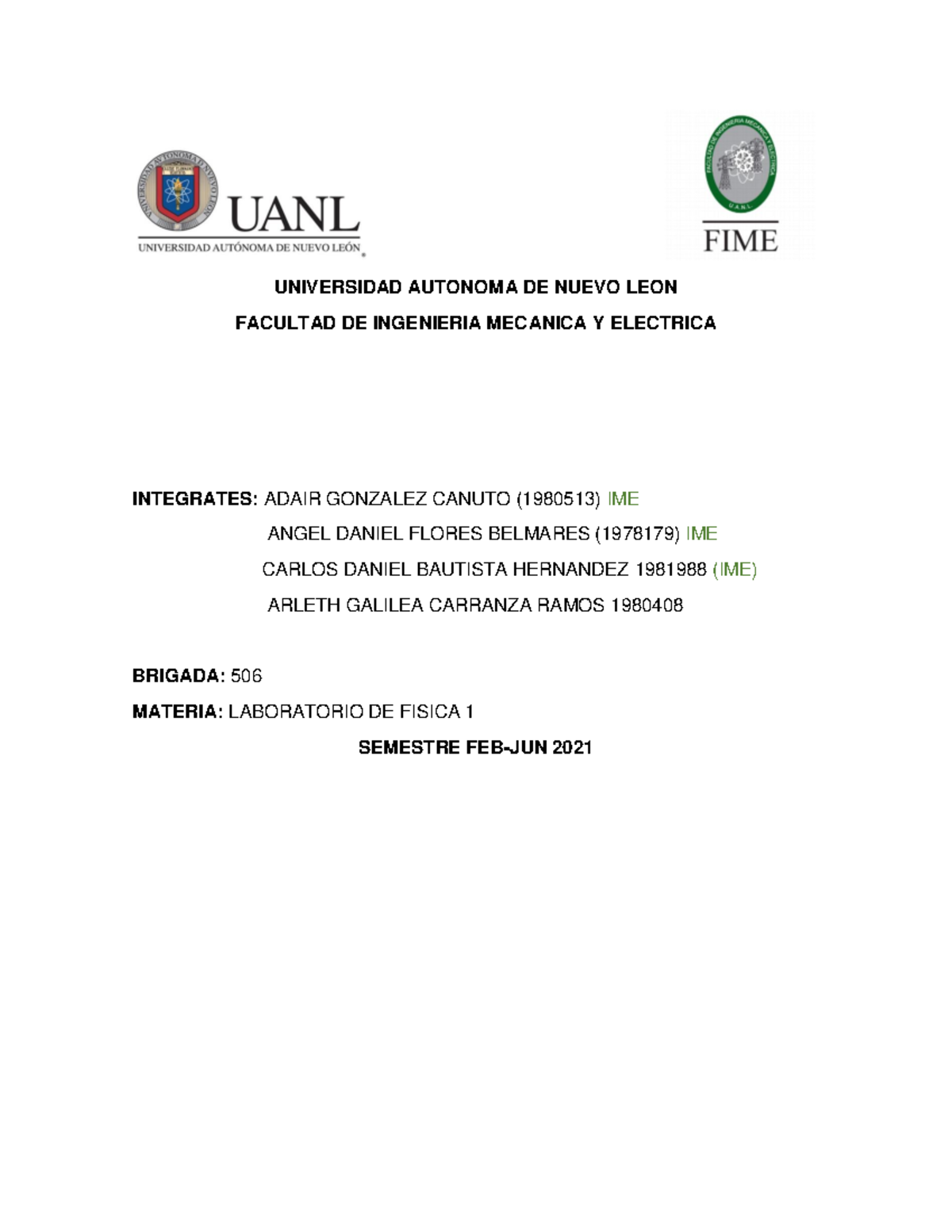 Reporte Practica 4 LAB Fisica - UNIVERSIDAD AUTONOMA DE NUEVO LEON ...
