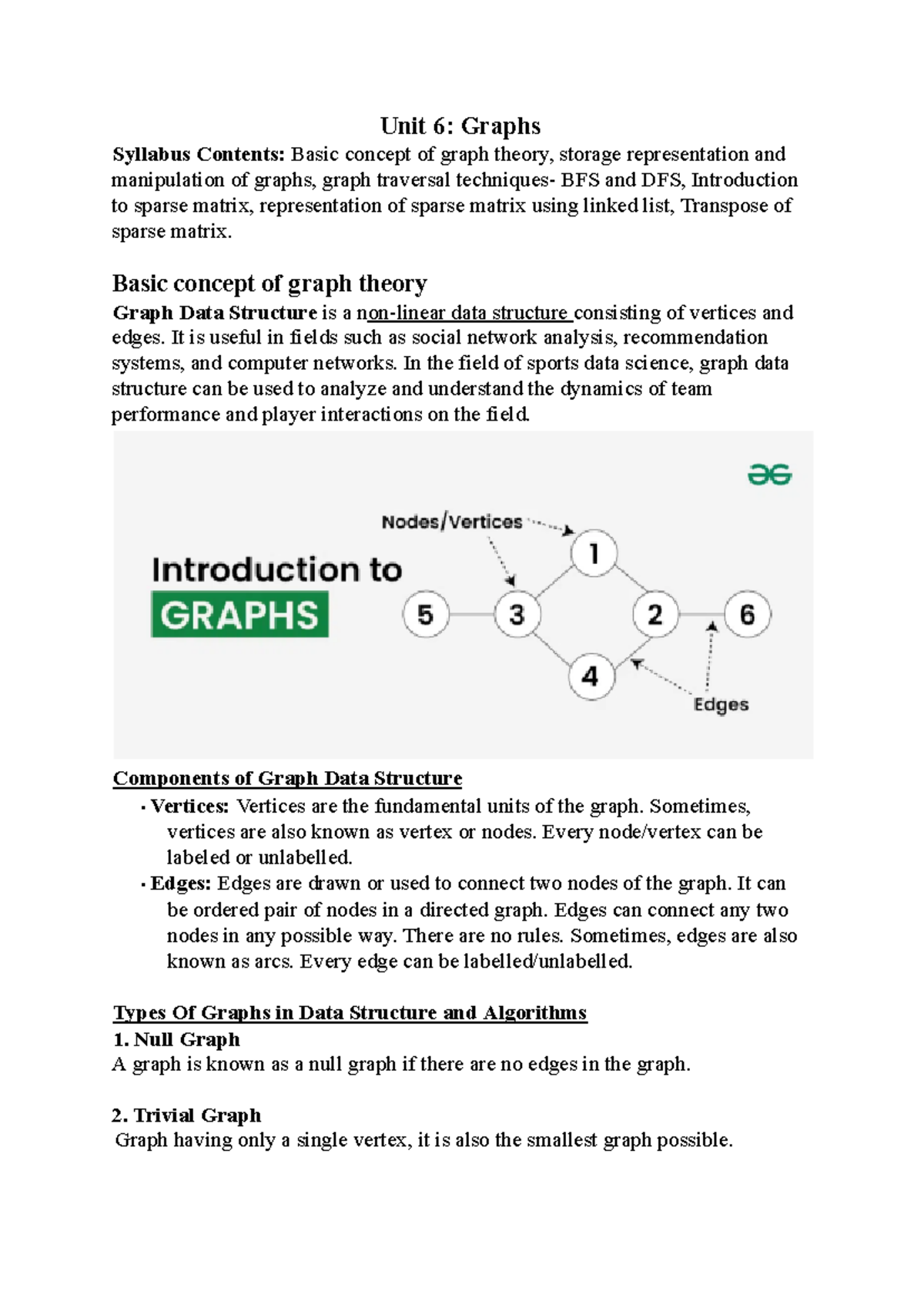 Unit 6 - unit c - Unit 6: Graphs Syllabus Contents: Basic concept of ...