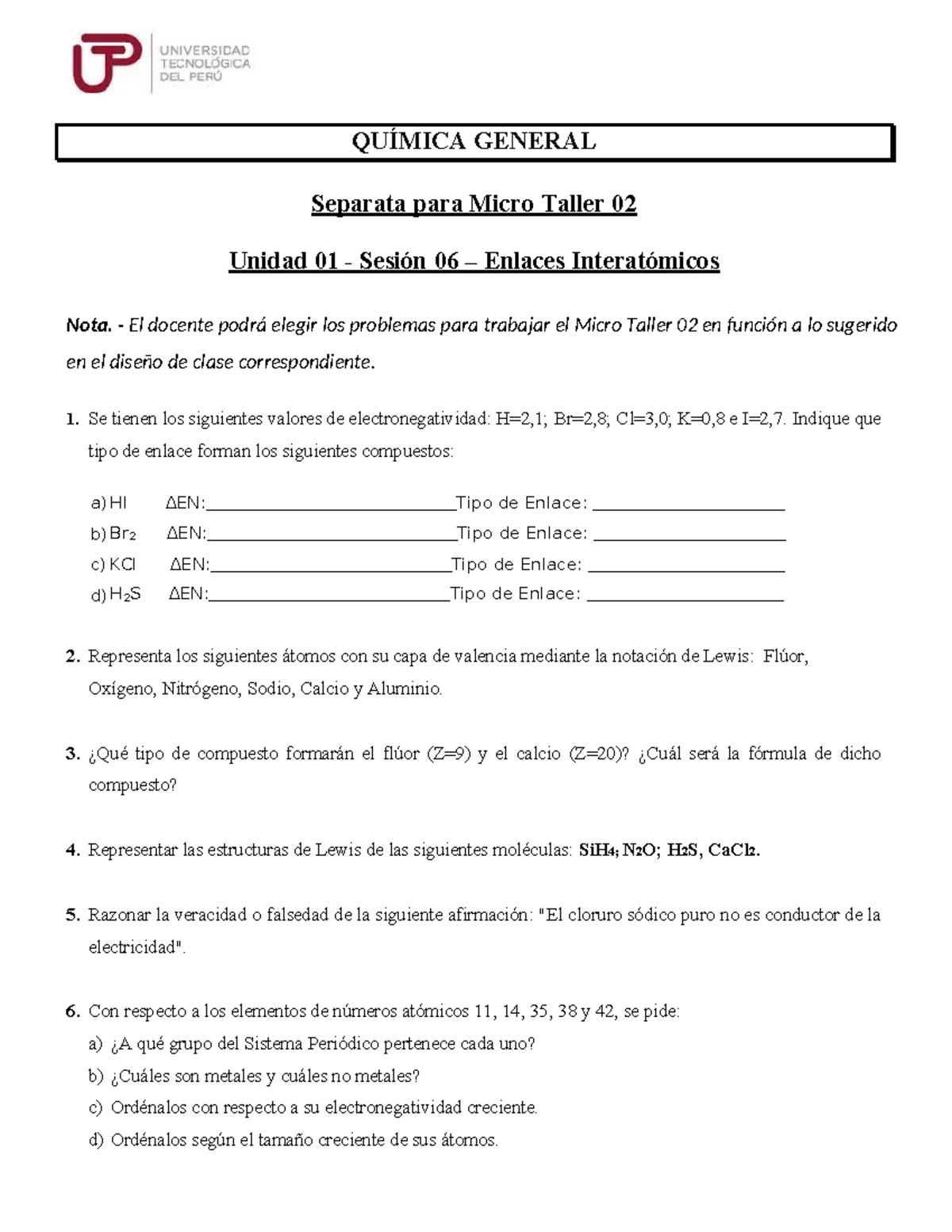 T Sem 3 Ses 06 Micro Taller 2 - QUÍMICA GENERAL Separata para Micro ...