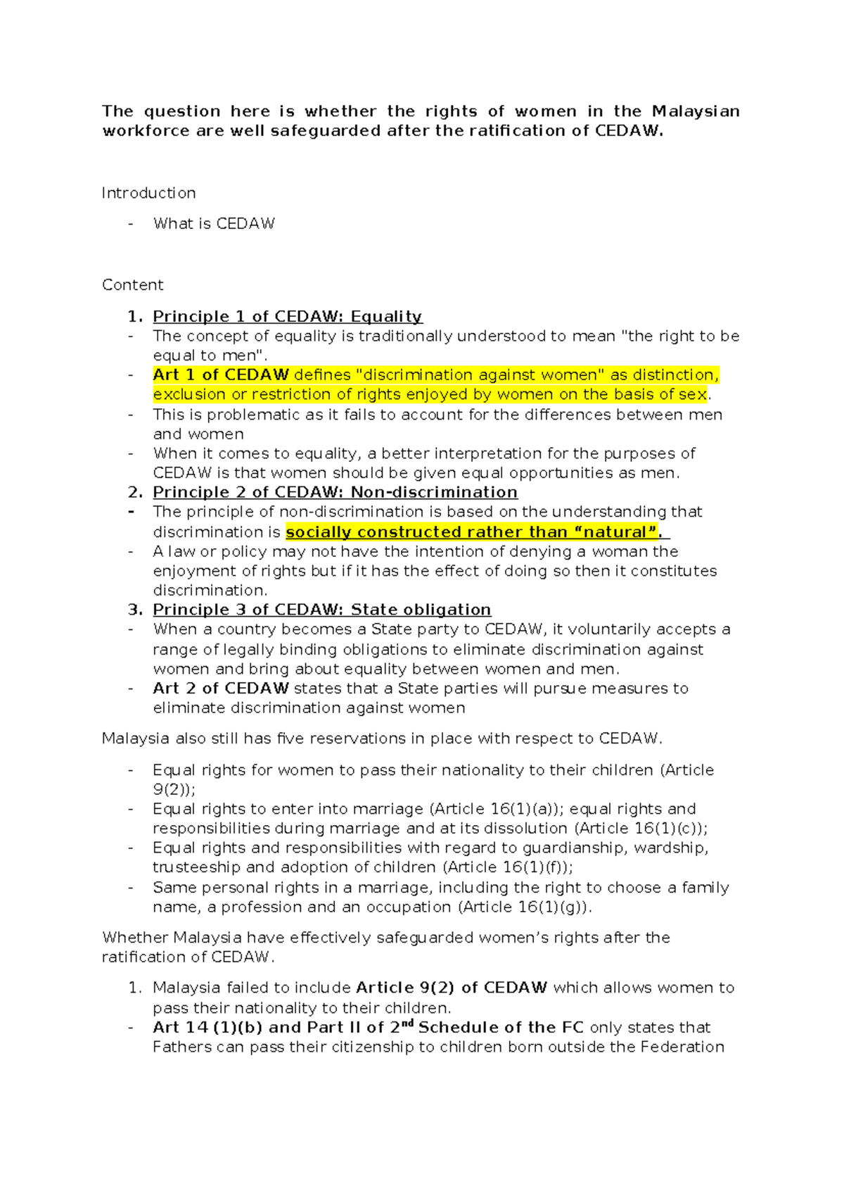 Topic 5 - Women's Right (Completed) - The question here is whether the ...