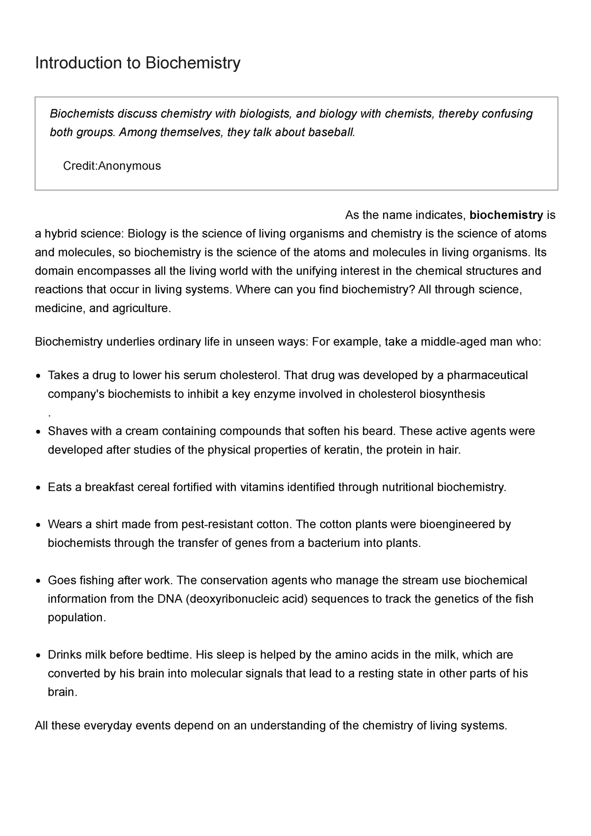 biochemistry essay topics