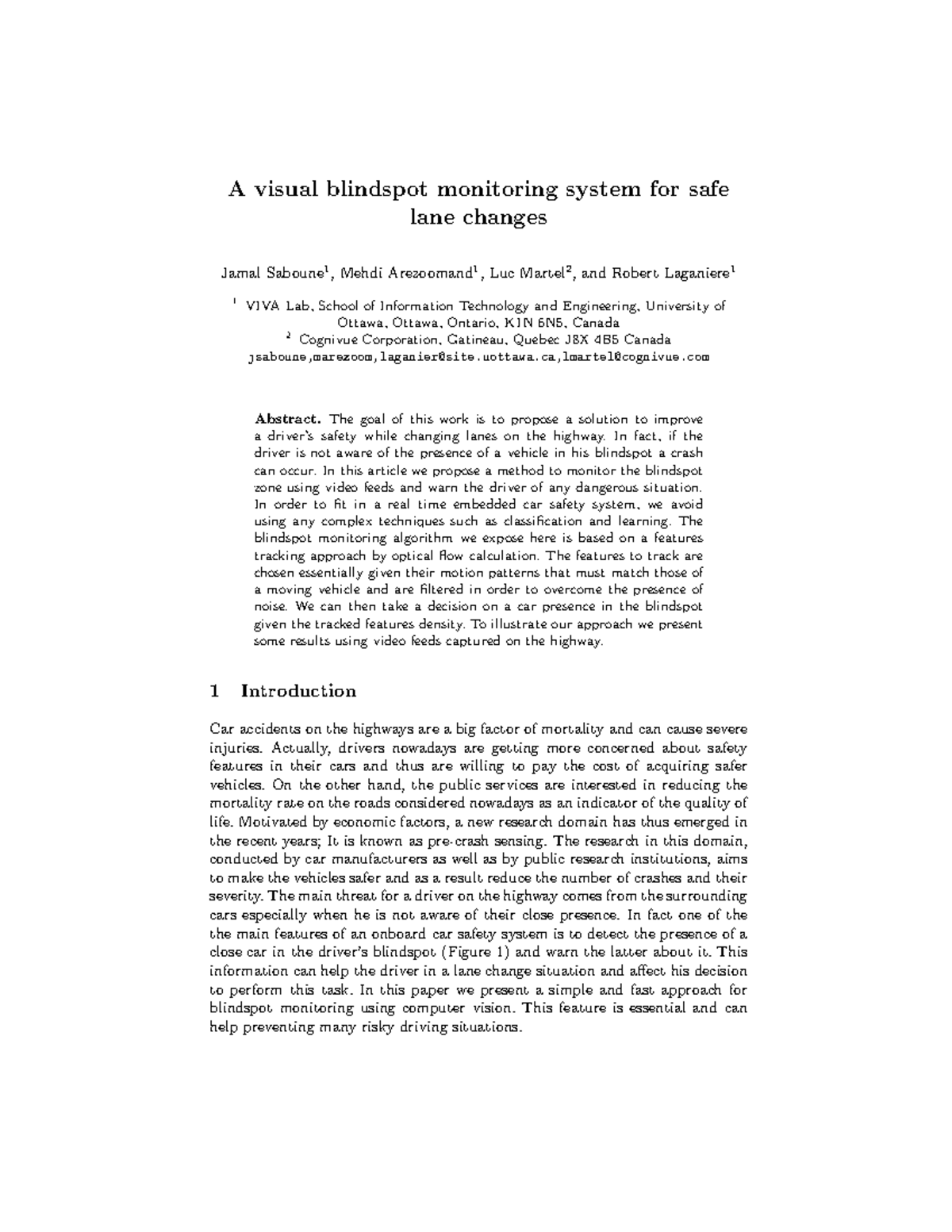 A Visual Blindspot Monitoring System for Safe Lane A visual blindspot