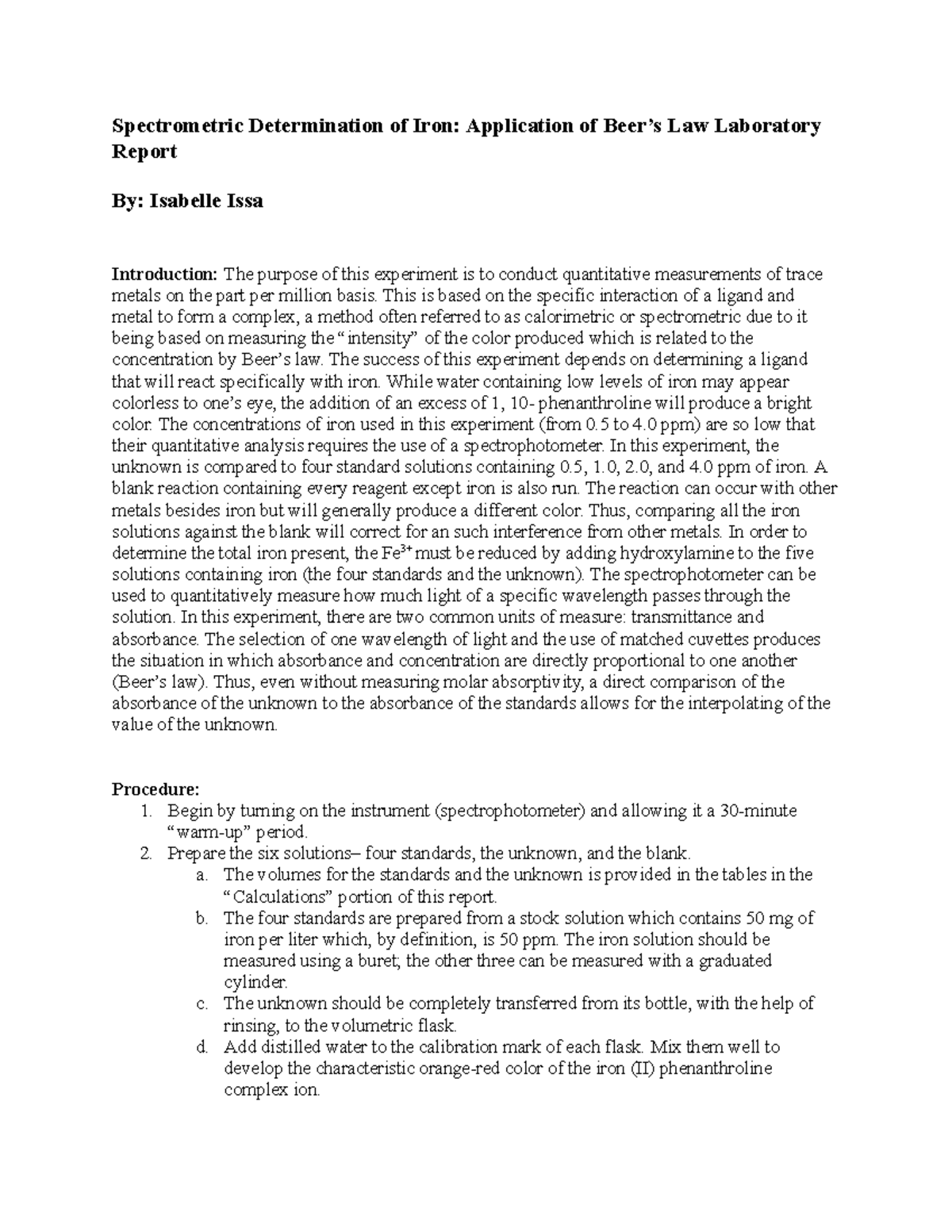 Spectrometric Determination of Iron This is based on the specific