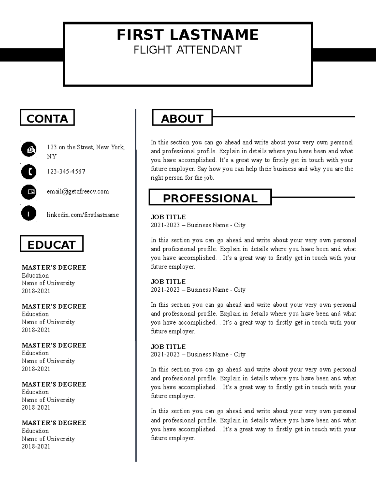 Chic cv resume template 2 pages version - In this section you can go ...