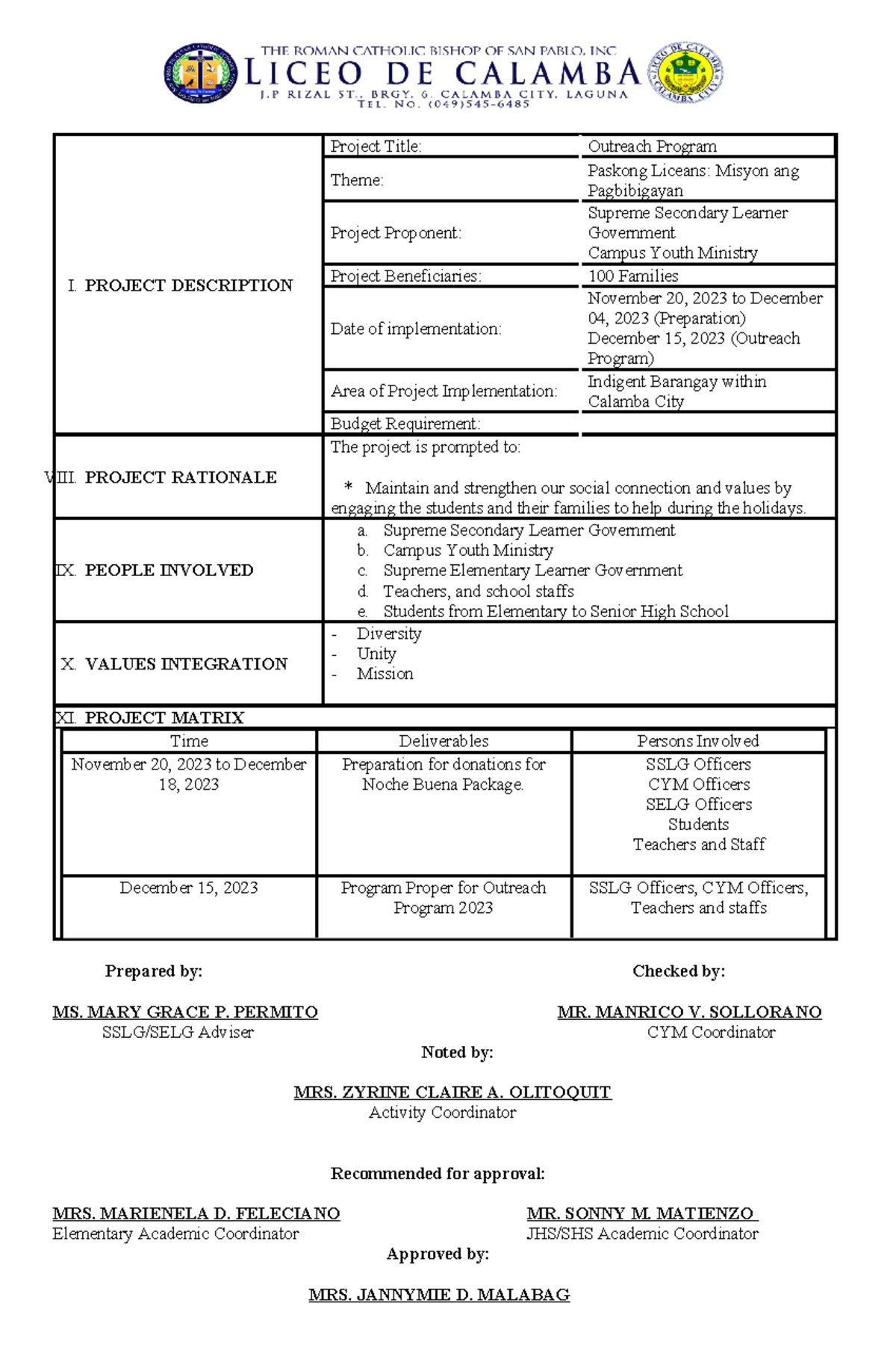 Outreach-1 - outreach - I. PROJECT DESCRIPTION Project Title: Outreach ...