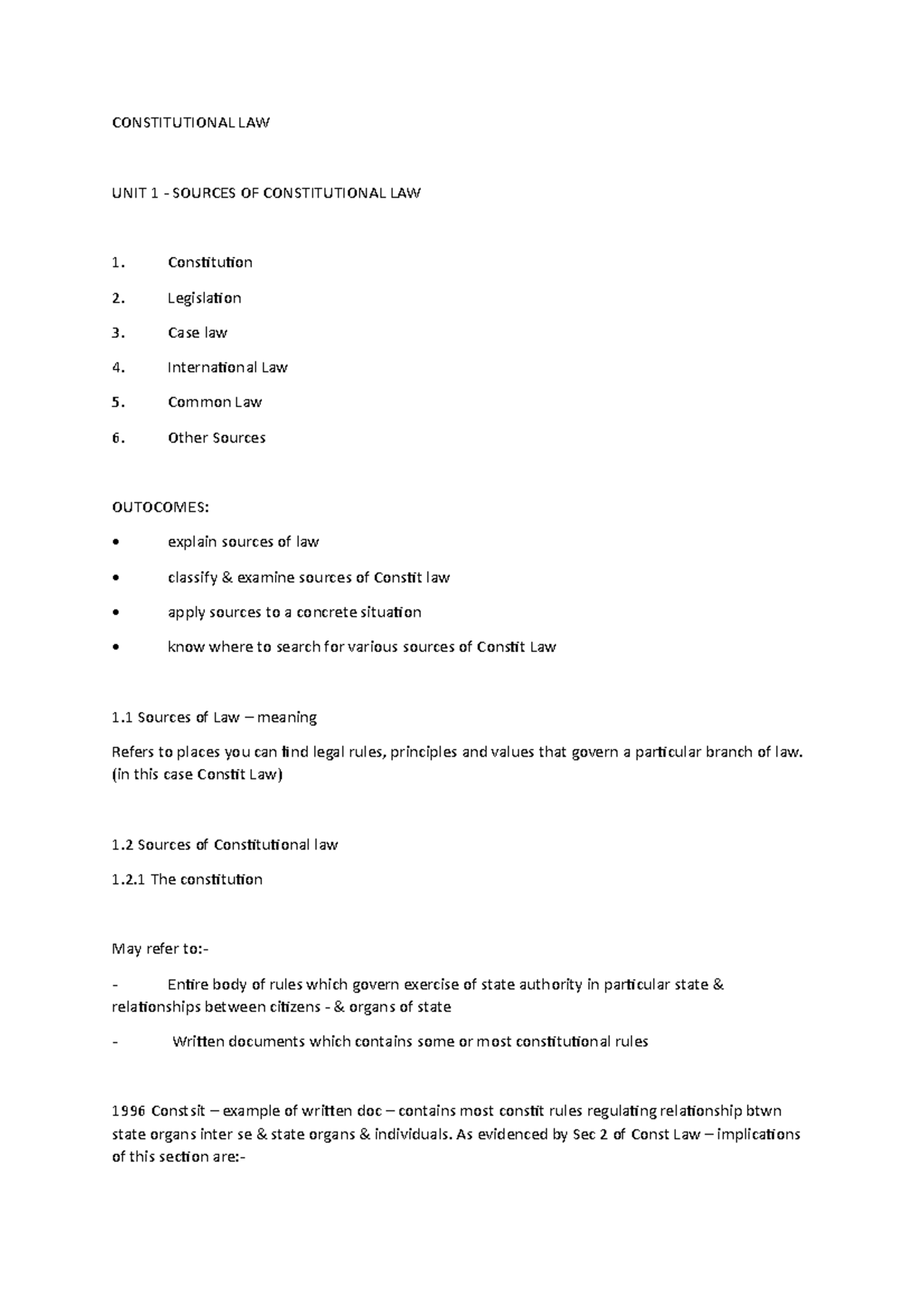 Constitutional LAW study unit one - LAW CSL2601 - Unisa - Studocu