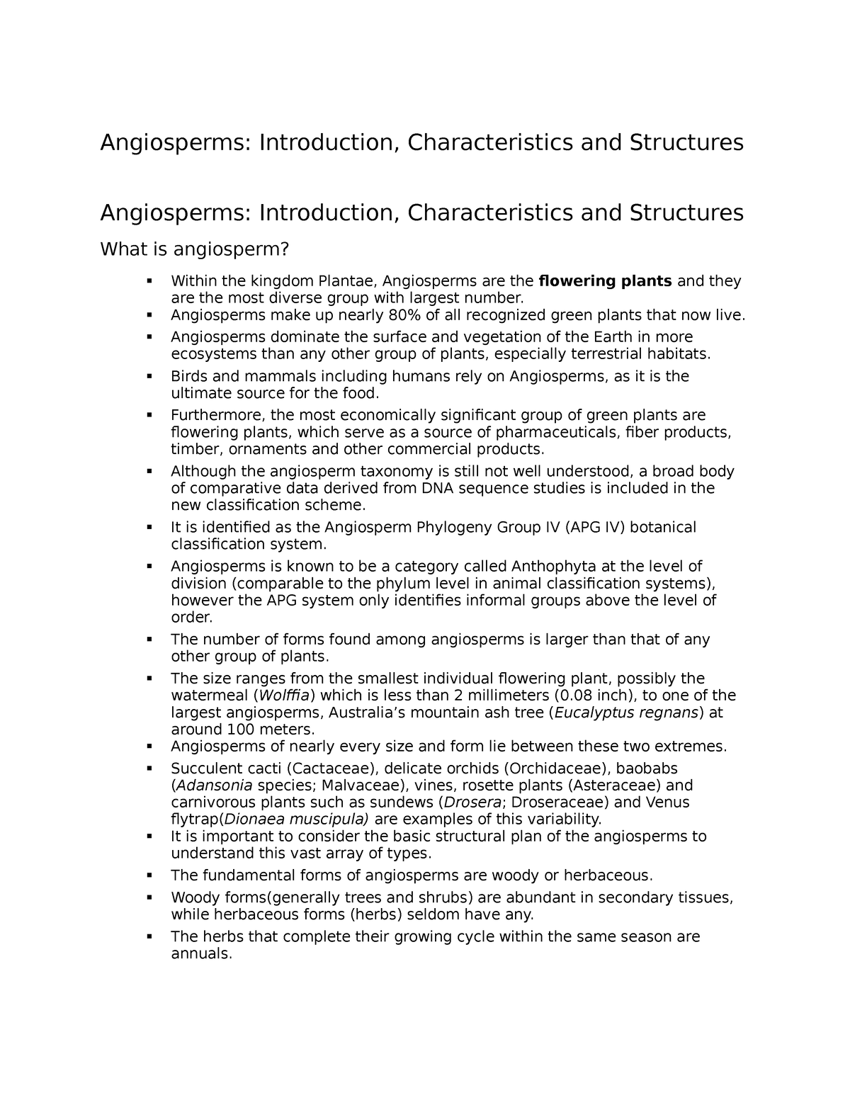 Angiosperms Introduction, Characteristics And Structures - Angiosperms ...