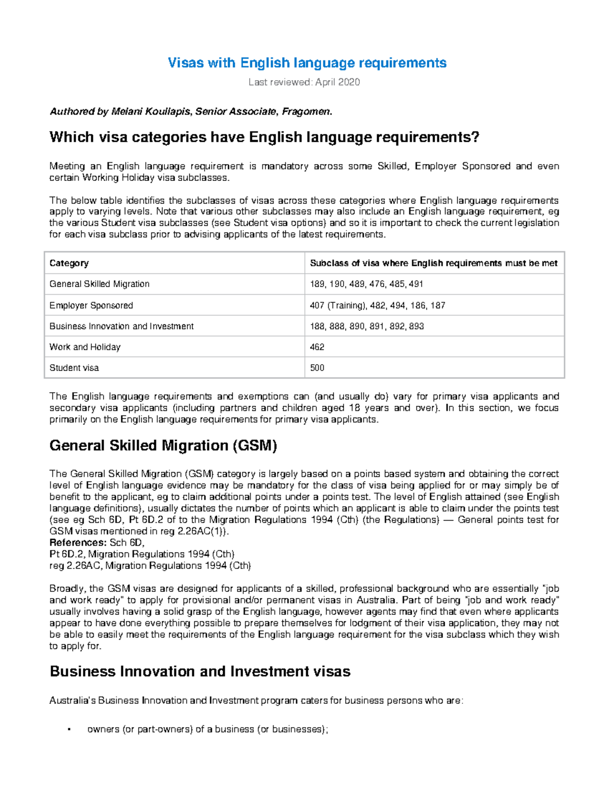 Reading 3 - English Language Requirments - Visas with English language ...