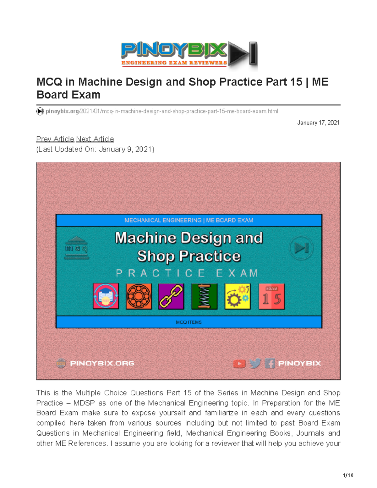 Pinoybix.org-MCQ In Machine Design And Shop Practice Part 15 ME Board ...