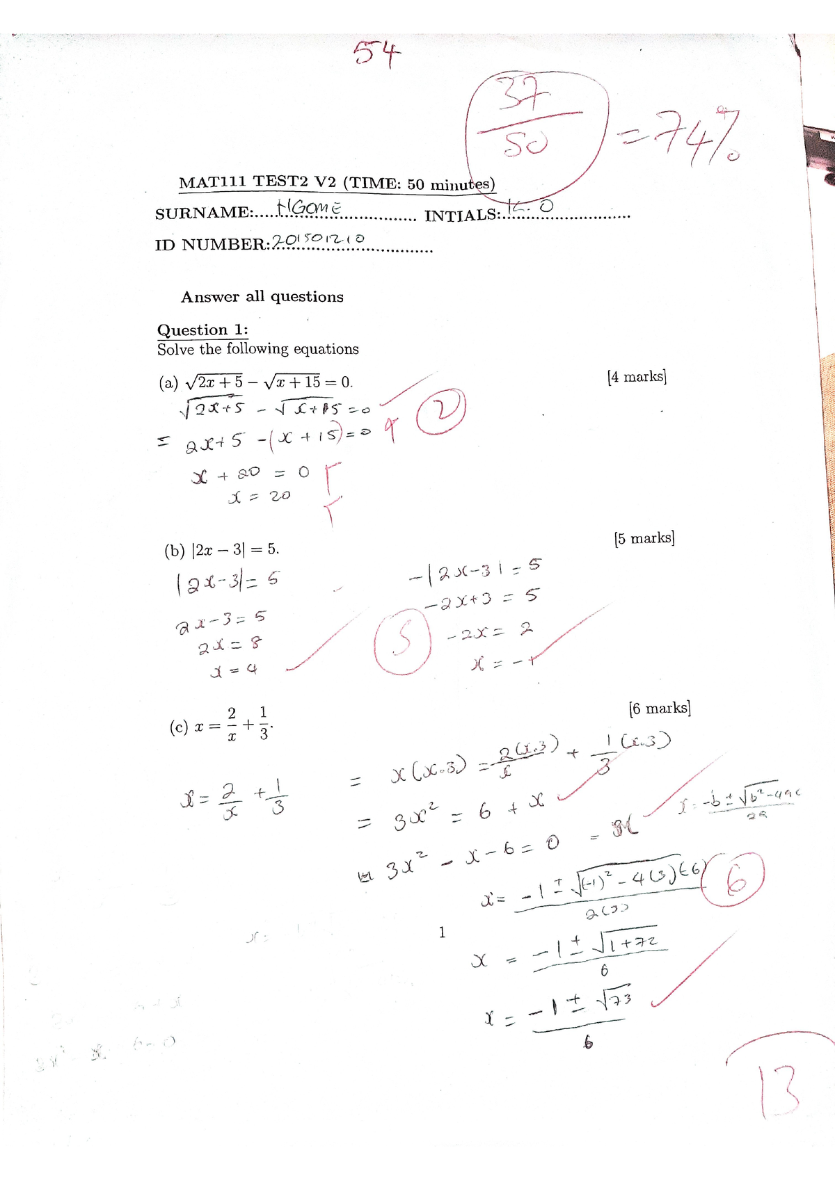 Maths 111 V2 Test 2 - Bachelor Of Sciences General - Studocu