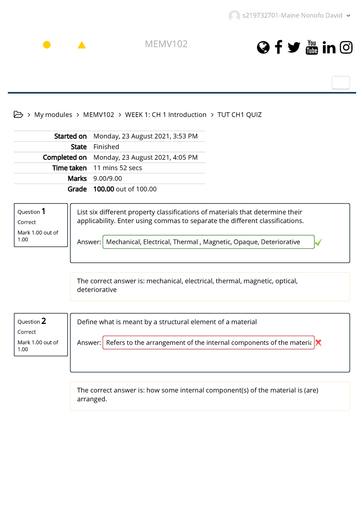 TUT CH1 QUIZ-Tutorial work for the first two chapters. - Question 1 ...