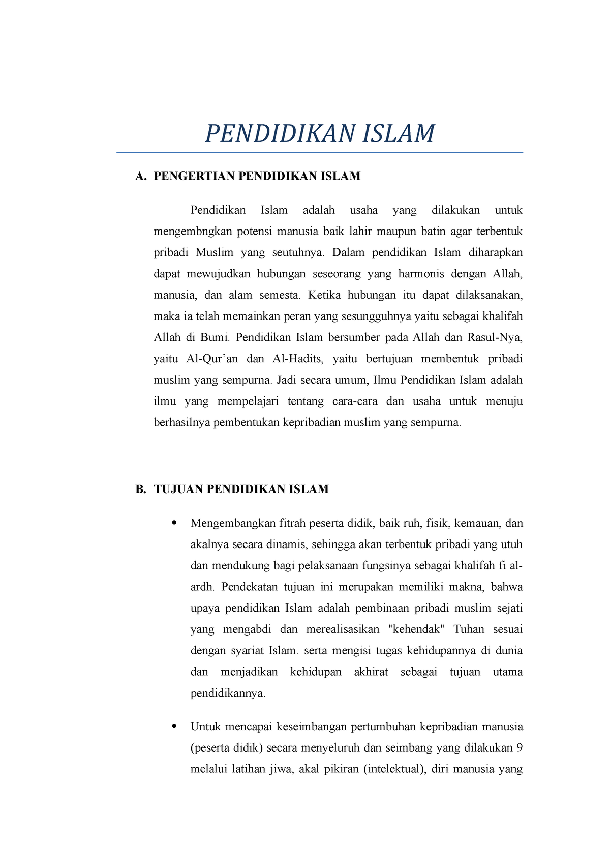 Filsafat Pendidikan Islam - PENDIDIKAN ISLAM A. PENGERTIAN PENDIDIKAN ...