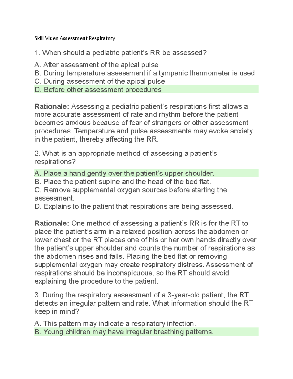 Skill Video Assessment Respiratory - After assessment of the apical ...